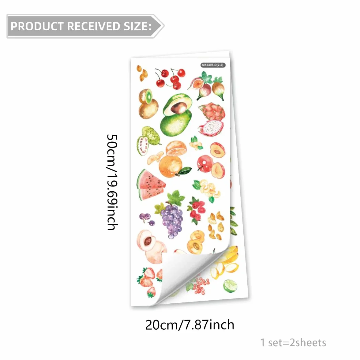 Lot de 2 feuilles d'autocollants étanches pour réfrigérateur - Autocollants décoratifs Fruits aquarelle Mural Vinyle