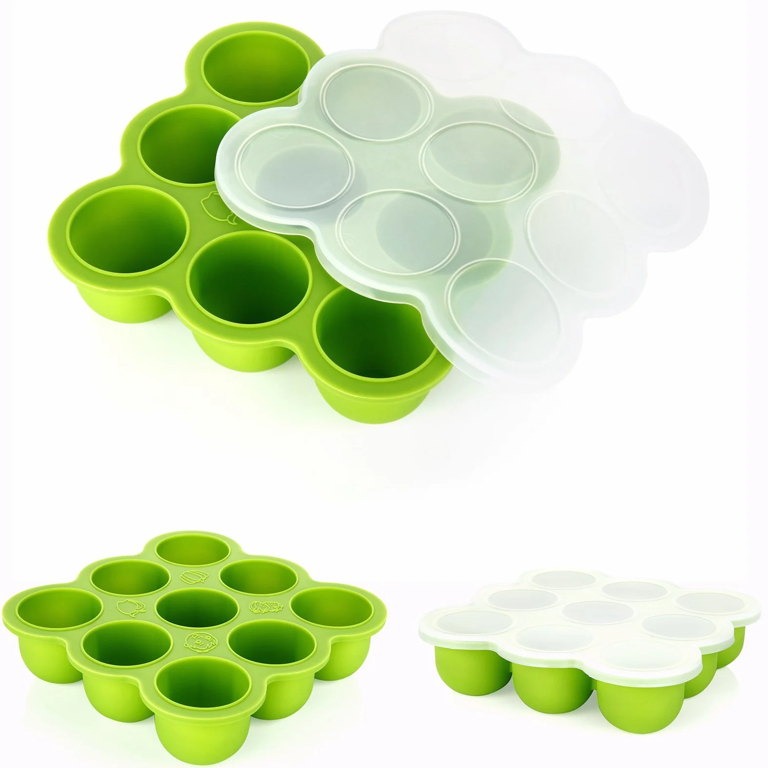 Récipient Nourriture Bébé 9 Pots Conservation Silicone avec Couvercle Vert