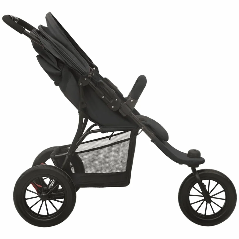 Poussette 3 Roues Tout Terrain de Jogging Pliable pour Bébé - Anthracite Acier