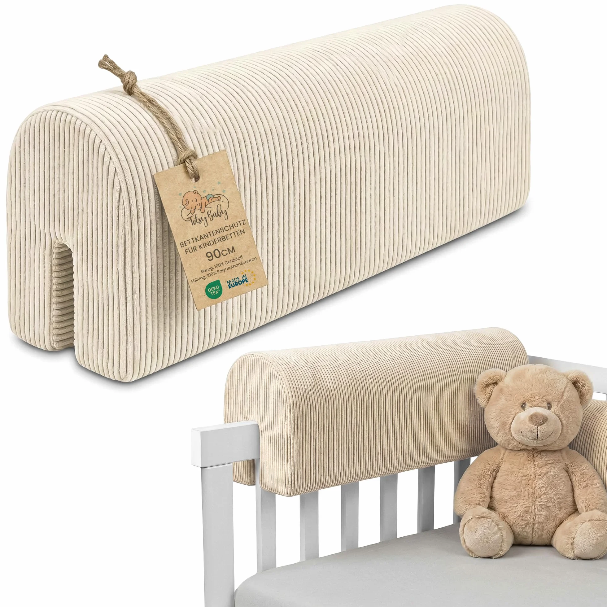 Tour de lit bébé Respirant 90 cm Oeko-Tex Beige Velours côtelé Protection Berceau