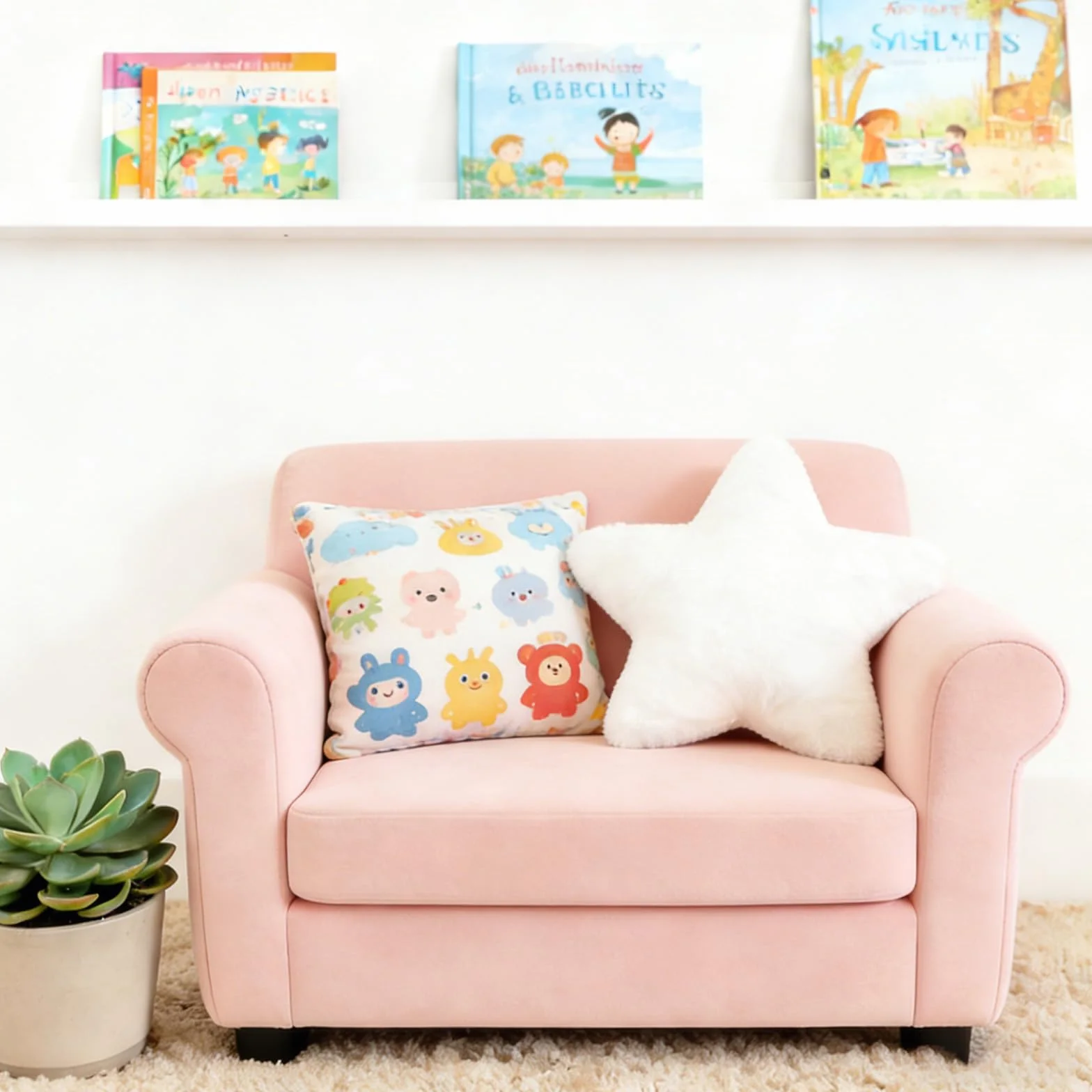 Coussin en peluche étoile décoratif 30 x 30 cm Blanc