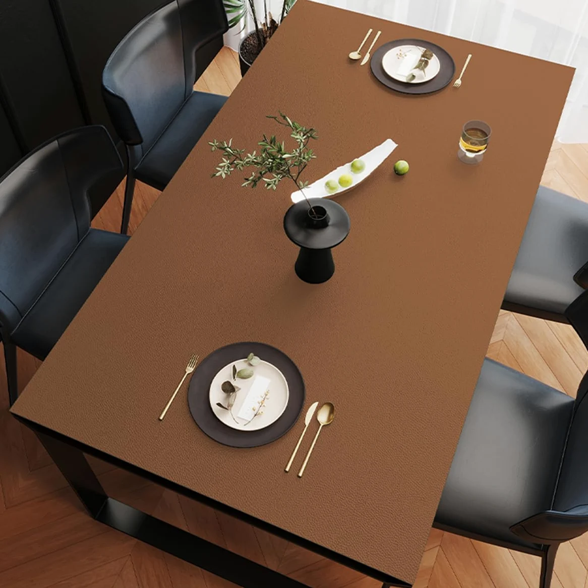 Nappe en Cuir antidérapante Napperon sous-Mains Protection de la Table Facile à Nettoyer Marron 90 * 180cm