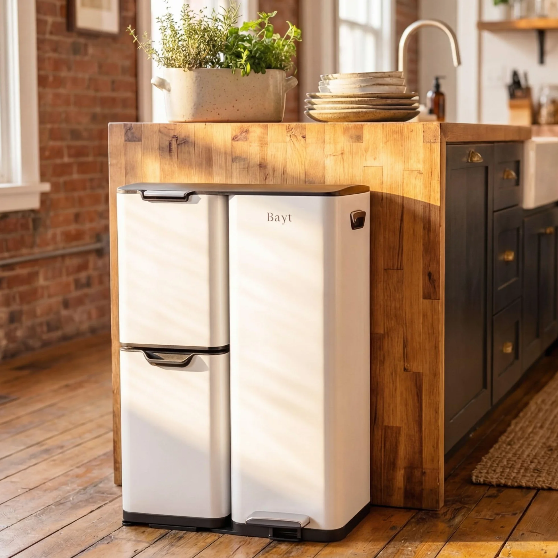 Poubelle Tri Selectif Cuisine 60L Inox 3 Compartiments Anti Odeur Pédale Blanc