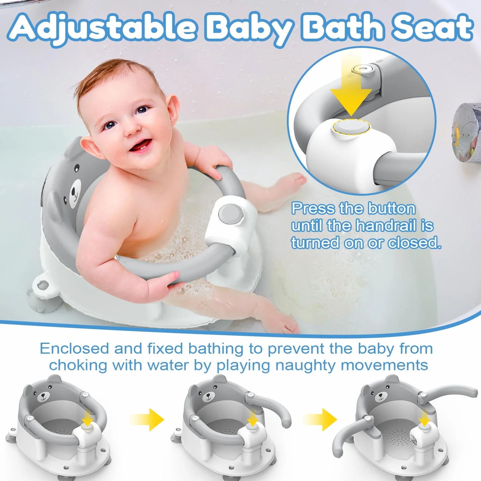 Siège Bain Ergonomique Bébé 6 Mois avec Ventouses Gris Ours