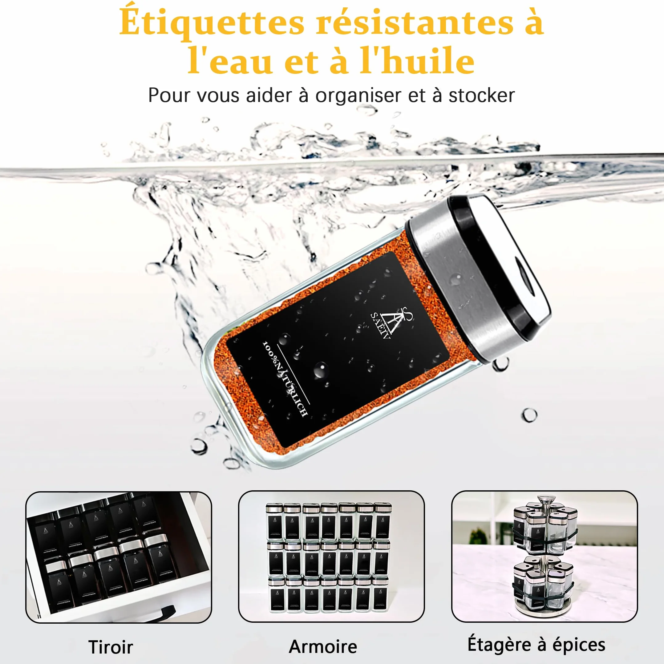 Pot à Épices Set Carré Rotatif 360° 3 Calibres Réglables 12 Coffret 120 ml Verre Rangement Cuisine