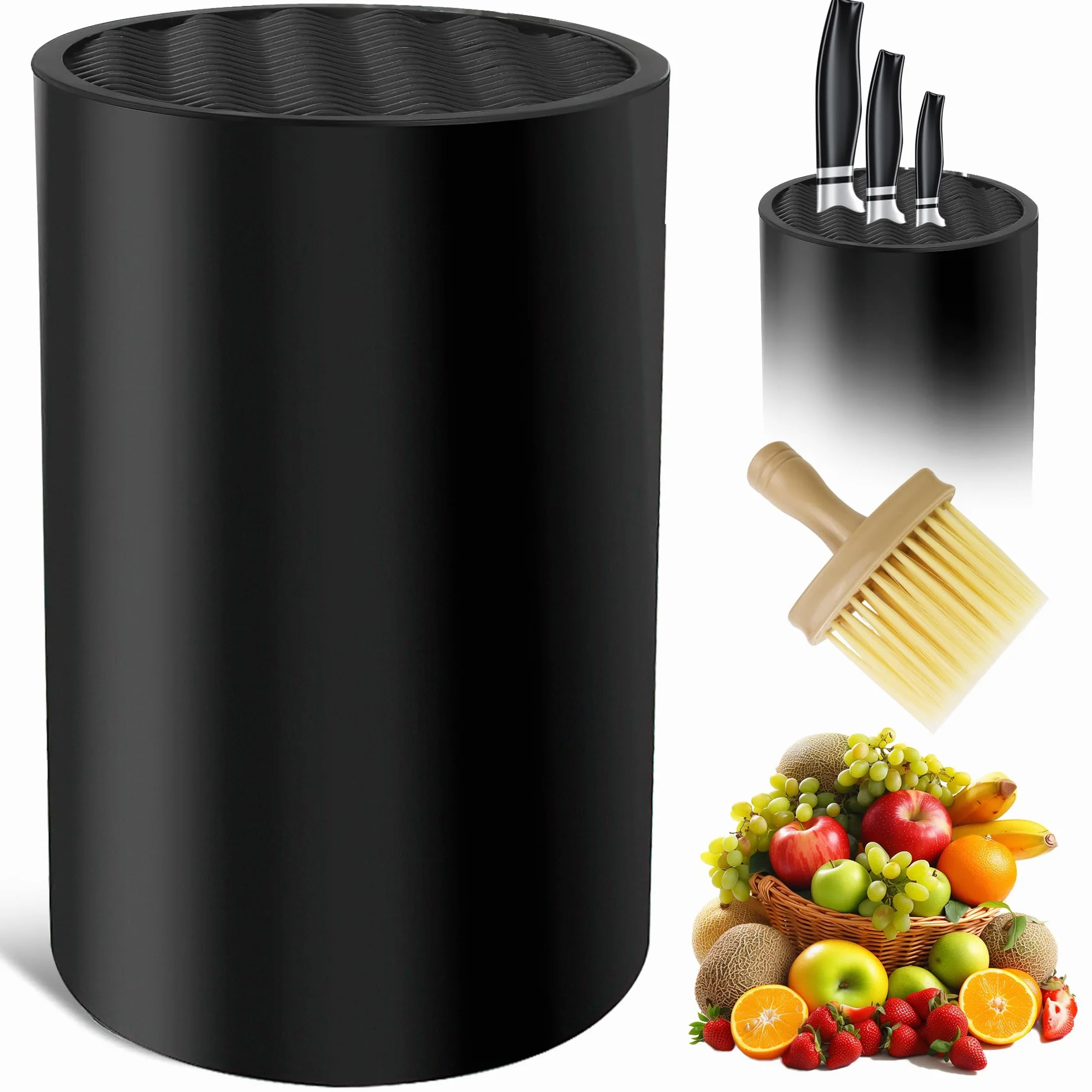 Bloc Couteaux Cuisine Vide Noir Design Ondulé avec Support Porte 20 Couteaux Antidérapant et Ventilé