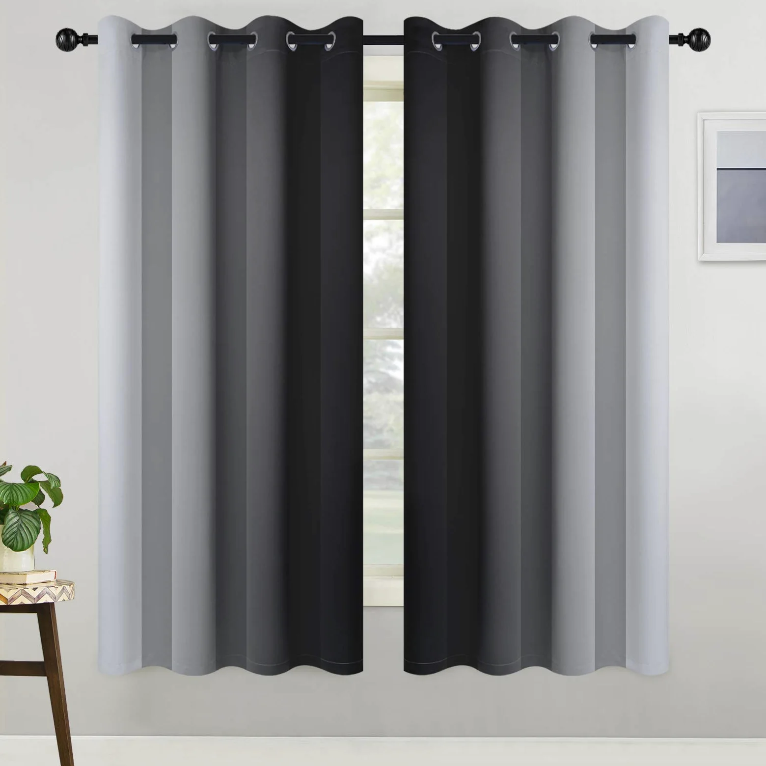 COSVIYA Rideaux occultants à Isolation Thermique avec œillets pour Chambre à Coucher/Salon, 160 cm de Long, Noir et Blanc grisâtre, 2 Panneaux, 132,1 x 160 cm