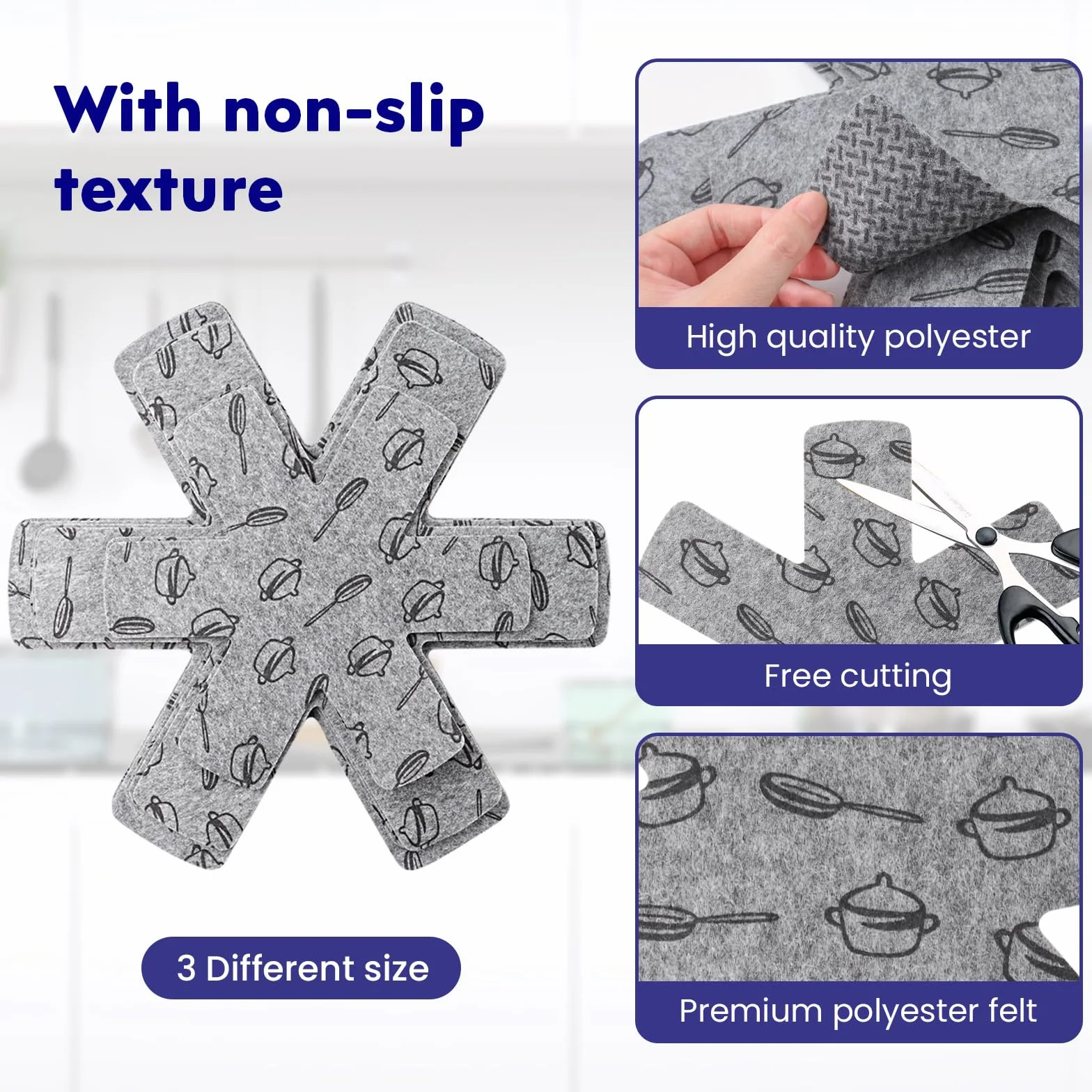 Protege Poele Feutrine 15 Pièces 38/35/26 cm Gris Protection Poêle
