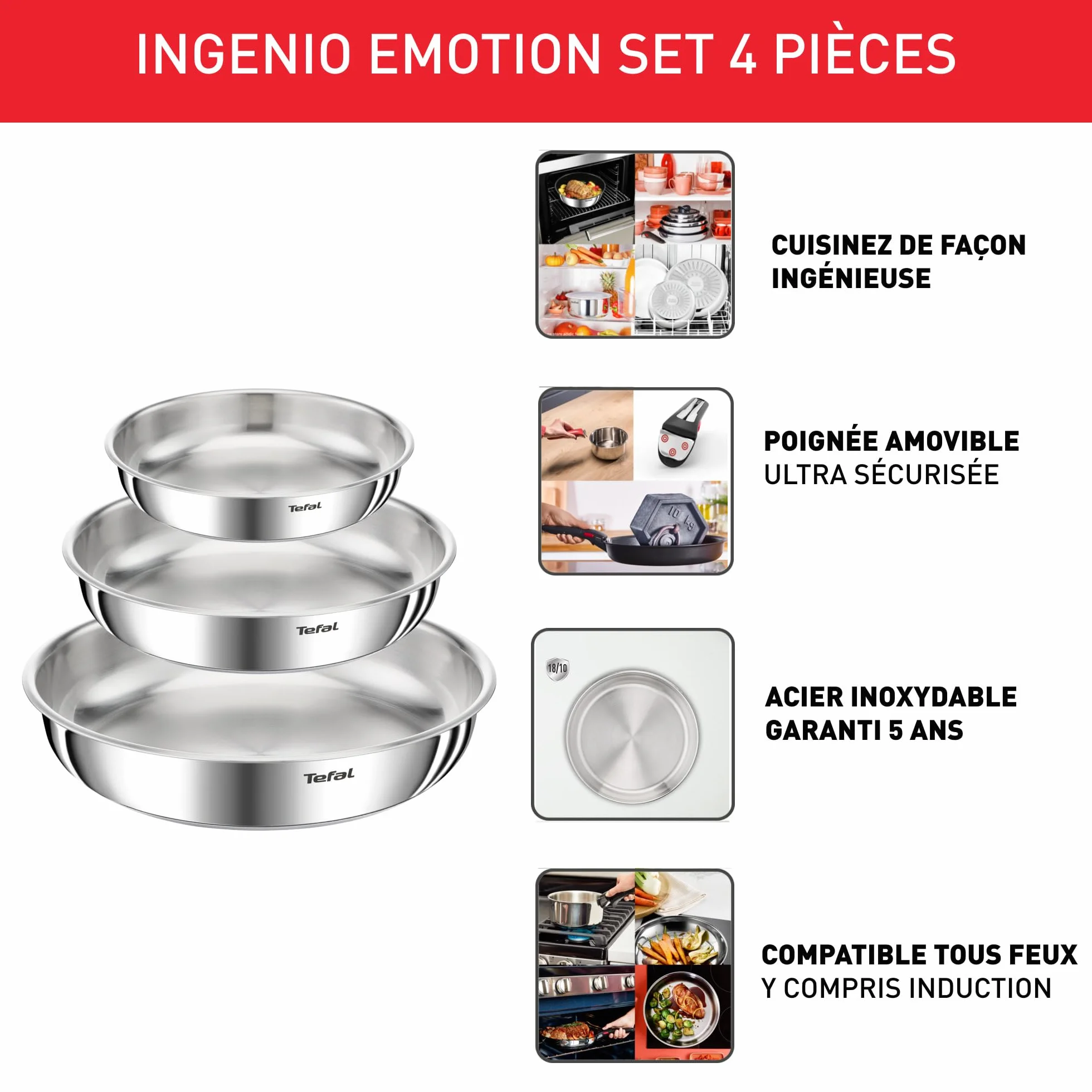 Tefal INGENIO EMOTION Set 4P Inox non revêtu