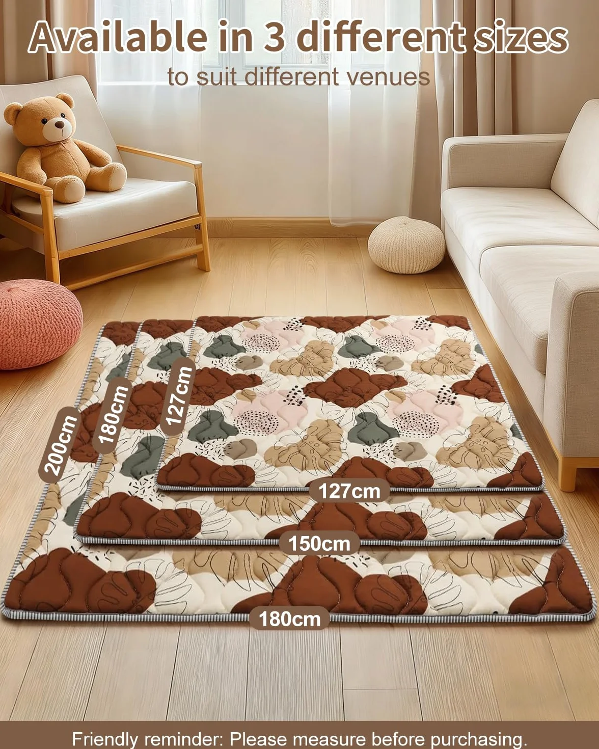 Tapis d'éveil Bébé 127x127cm Antidérapant Lavable en Machine Pliable Style Bohème