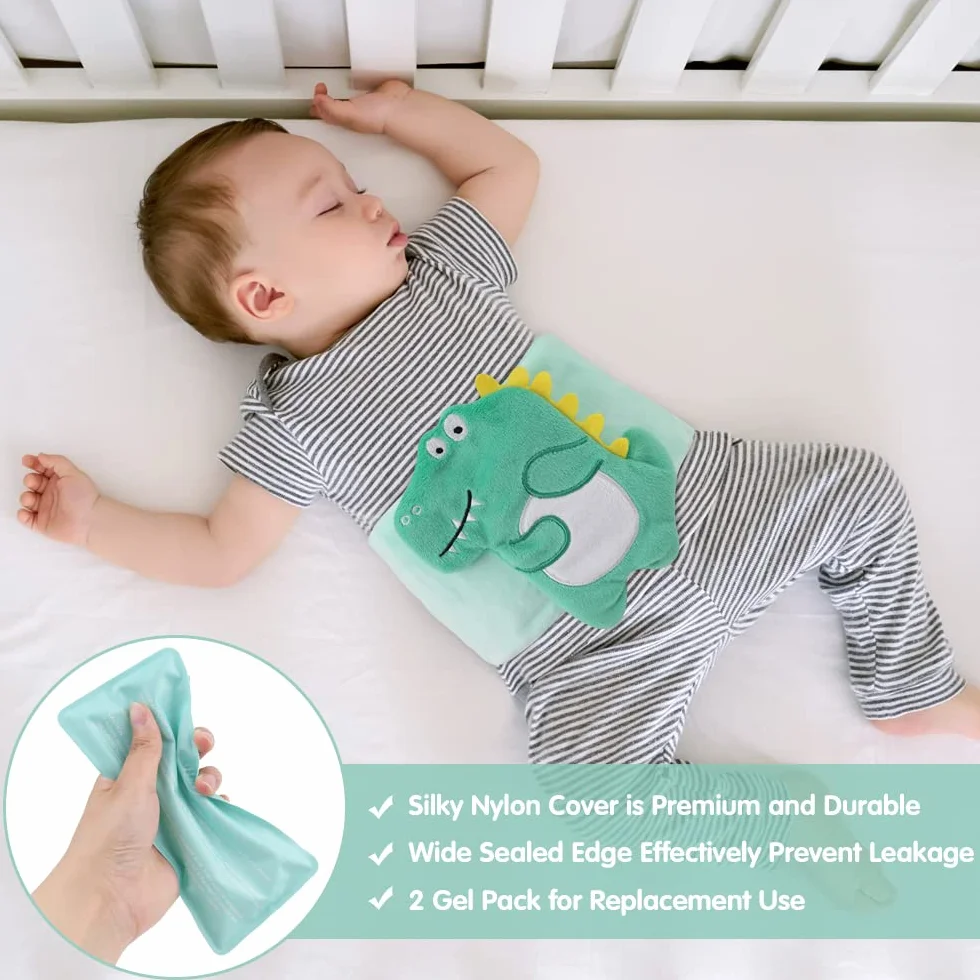 Hilph Ceinture Bouillotte Bebe Gel Colique Ajustable Thermothérapie Dinosaure Vert