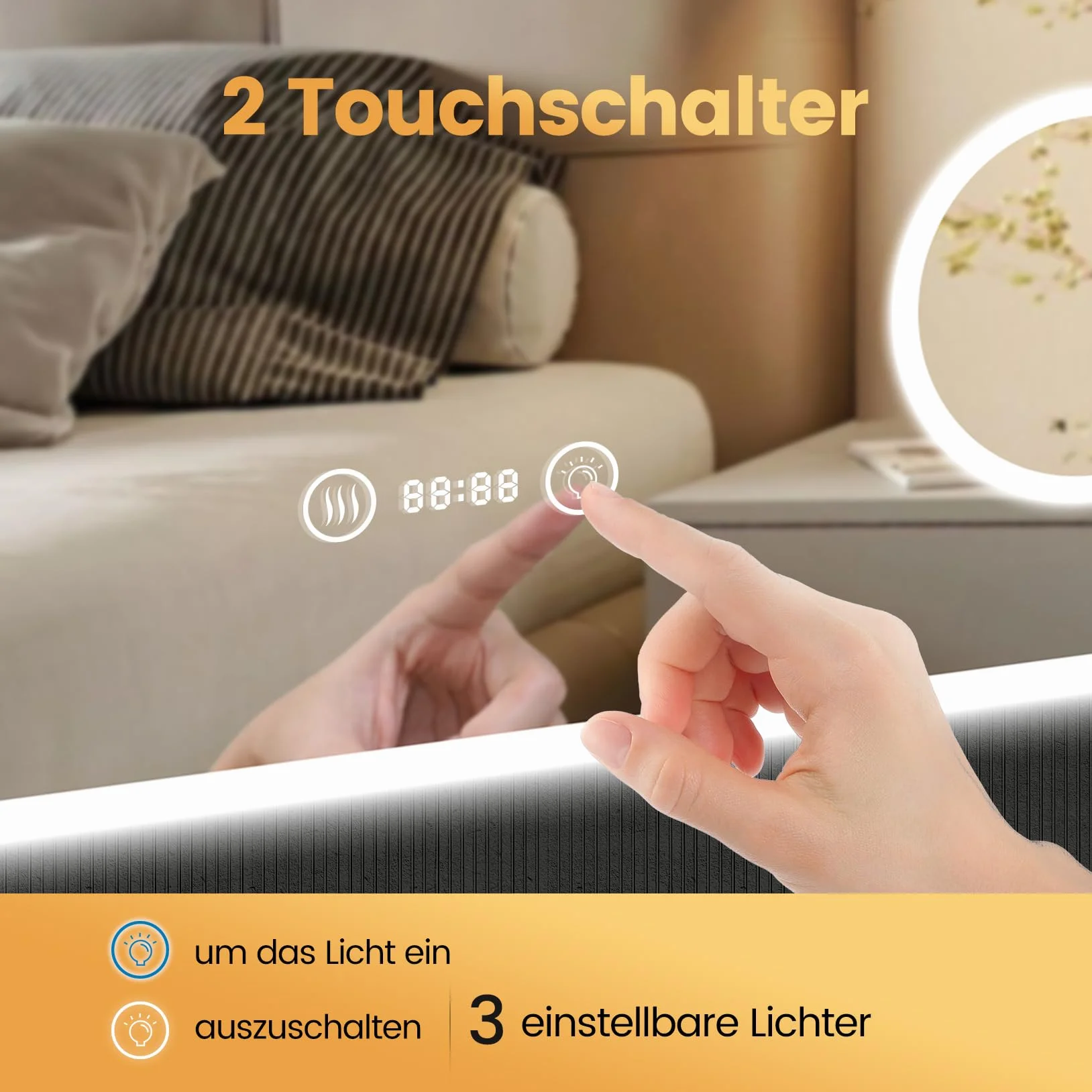 Miroir de Salle de Bain LED YOLEO avec Horloge, Température, Grossissement 3X, antibuée, 3 Couleurs de Lumière, 100 x 60 cm