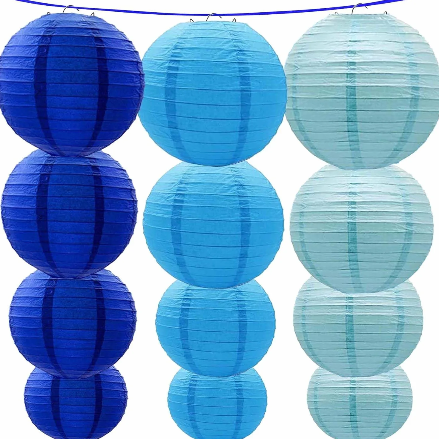 Lanterne en Papier Bleu Lot de 12 Rondes pour Mariage Décoration