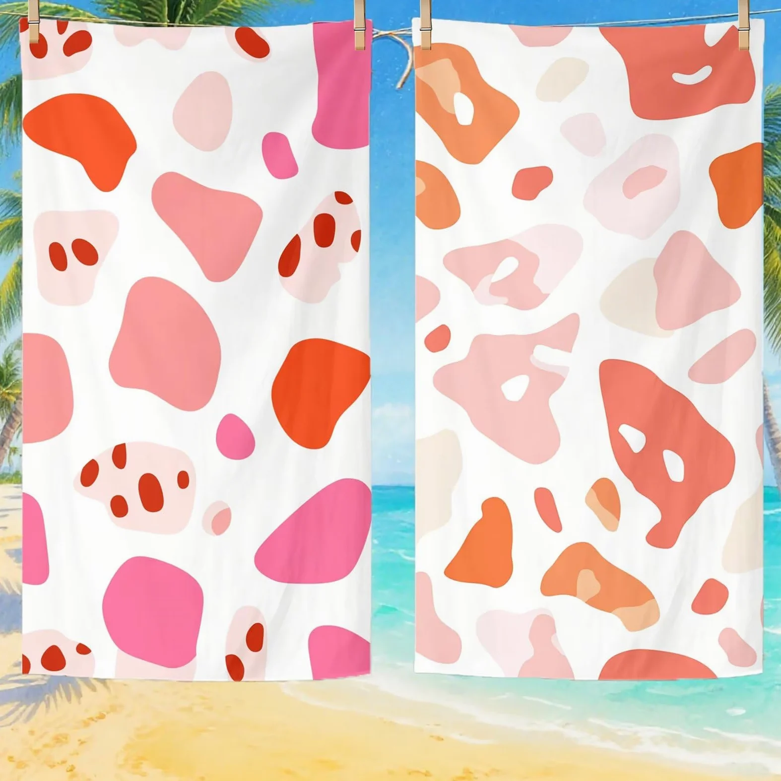 Serviette de Plage XXL 90x200,Rose Serviette Plage Microfibre avec Séchage Rapide, Anti-Sable, Absorbante Fonction Design pour Vacances Piscine Pique-Nique Voyages Yoga, Cadeau Femme 2 Pack Q-637