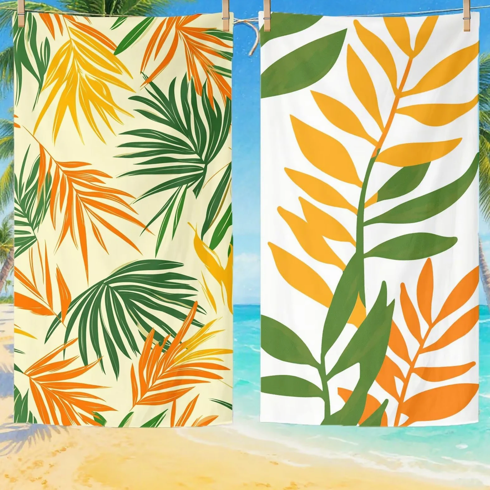 Serviette de Plage XXL 90x200,Feuille Serviette Plage Microfibre avec Séchage Rapide, Anti-Sable, Absorbante Fonction Design pour Vacances Piscine Pique-Nique Voyages Yoga, Cadeau Femme 2 Pack Q-752
