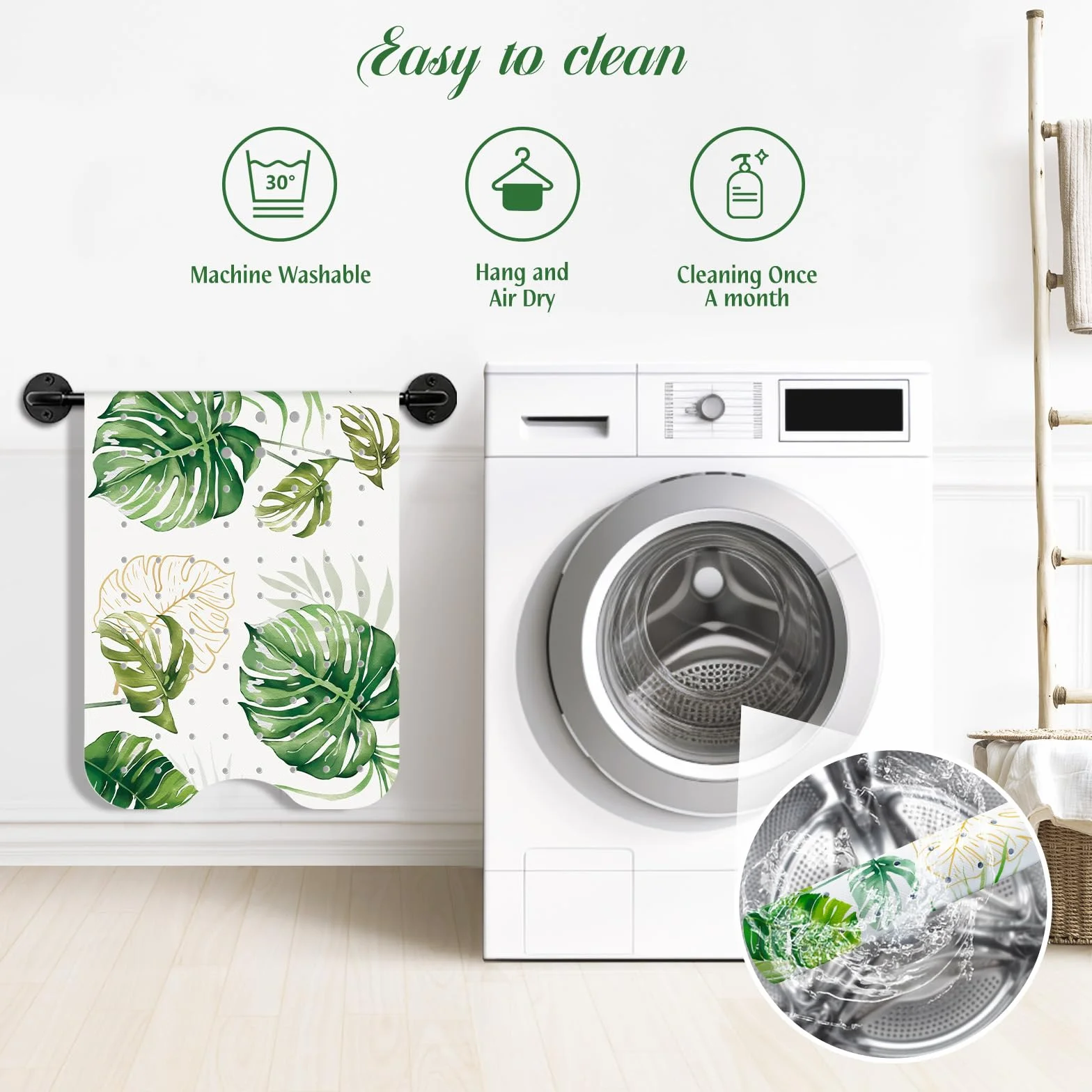 SHUCHING Tapis de Bain Antidérapant Feuille Verte 100 x 40 cm
