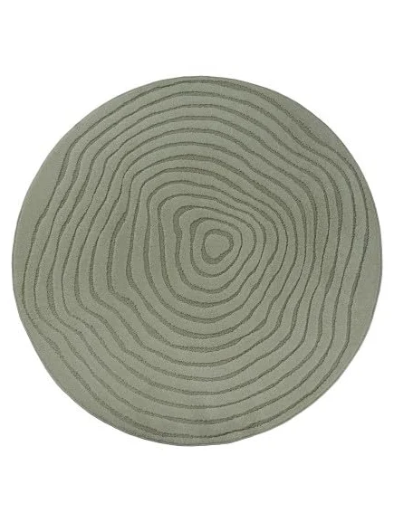 Tapis Rond Moderne à Relief Fluide avec Lignes organiques superposées - Dimension 120 cm Ronde, Couleur Vert