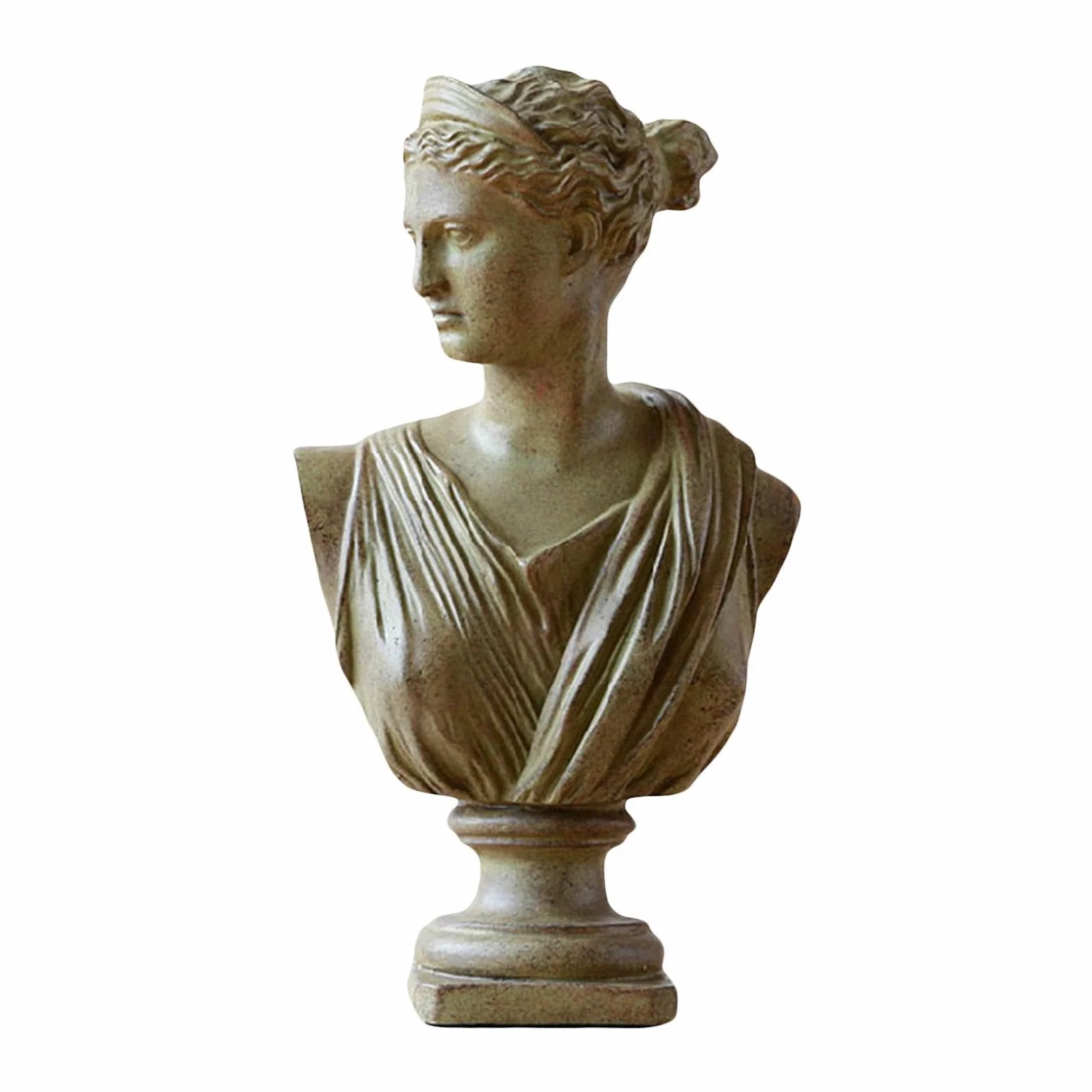 Buste Apollo déesse en résine – Sculpture blanche classique cuivre pour salon bibliothèque étagère