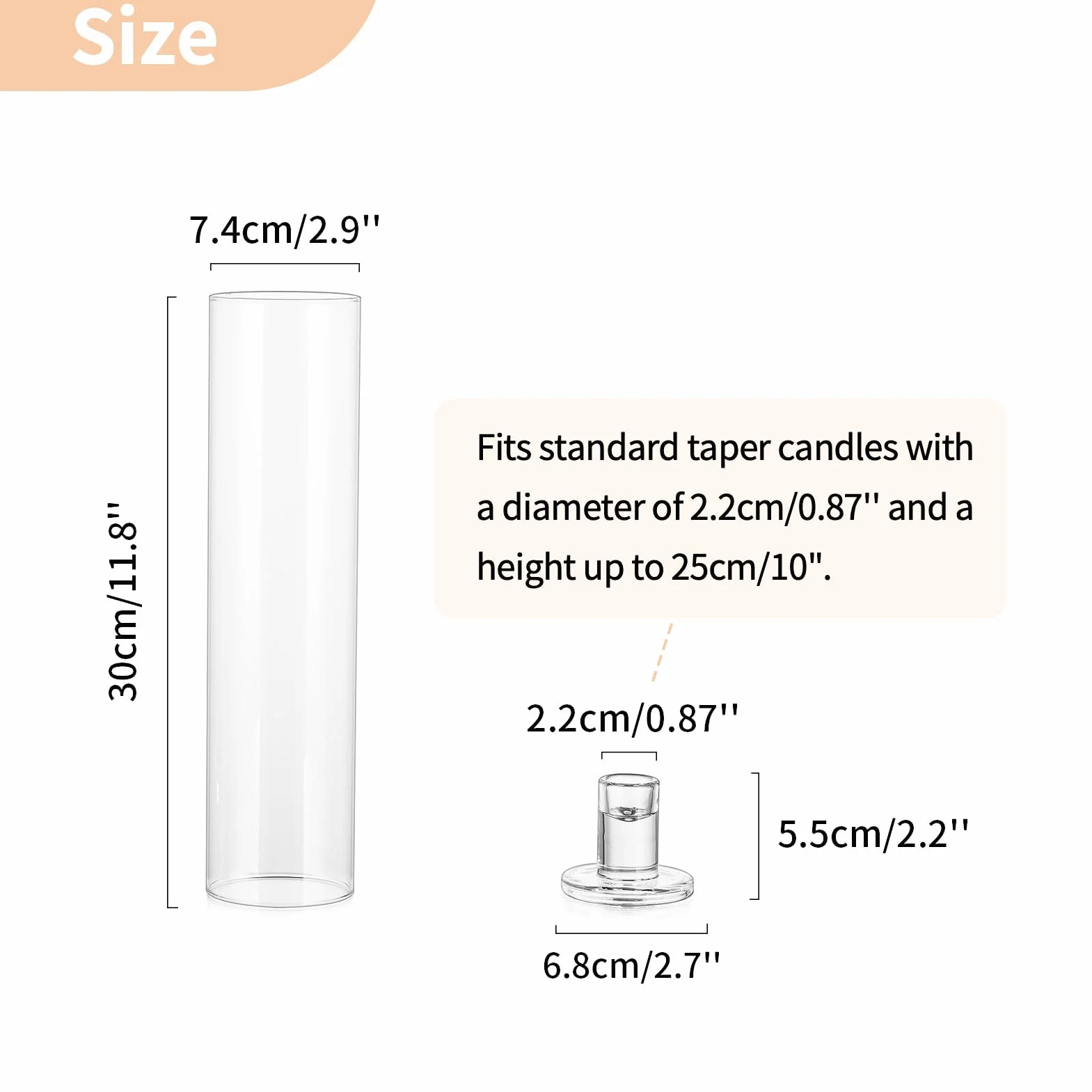 Bougeoirs en verre pour ouragan NUPTIO 28 cm transparents coupe-vent