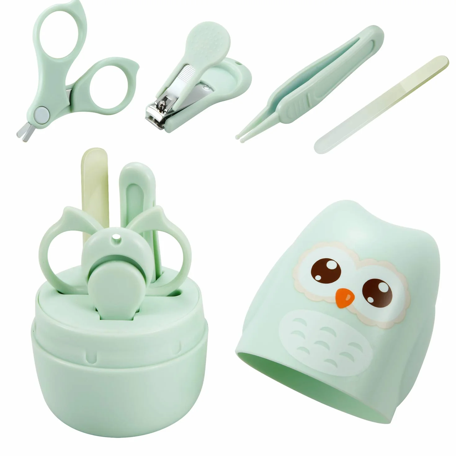 PandaEar Kit de soins de toilettage pour bébé pédicure manucure lot de 4 tondeuses ciseaux lime pincettes vert
