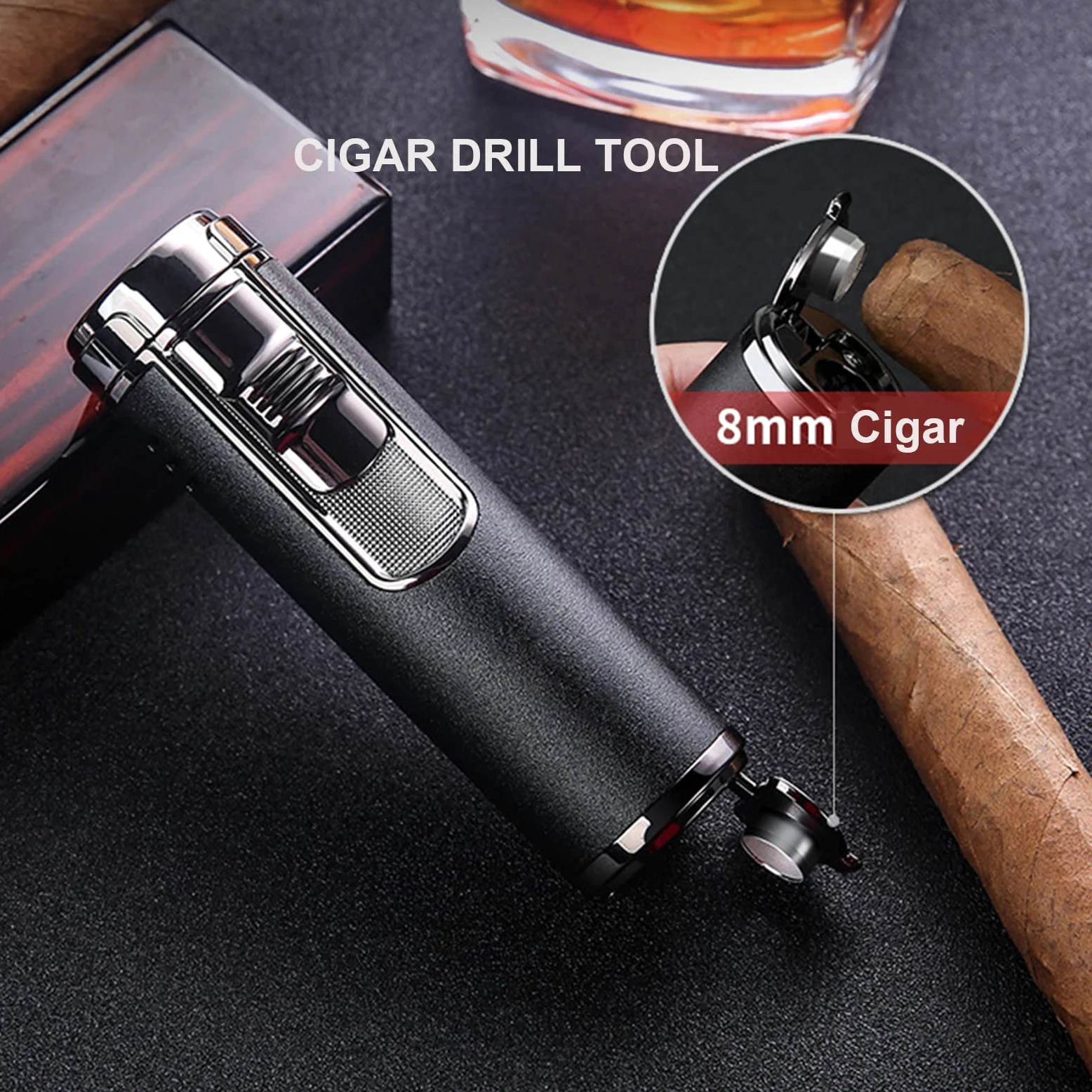 Generic Briquet Gonflable en Métal Cylindrique 4 Jet Flamme Rouge Rechargeable Butane Briquet Cigarette Allume-Cigare Accessoires Fumeurs pour Hommes,Silver