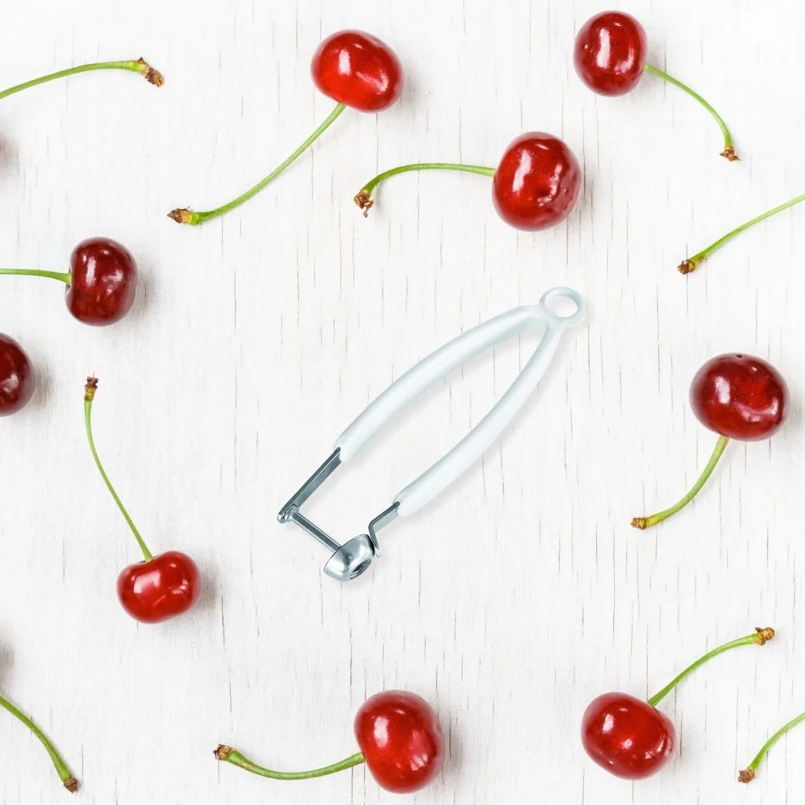 Fackelmann Dénoyauteur de cerises, Acier inoxydable, Plastique, Blanc, 17,5 x 4,5 x 2 cm