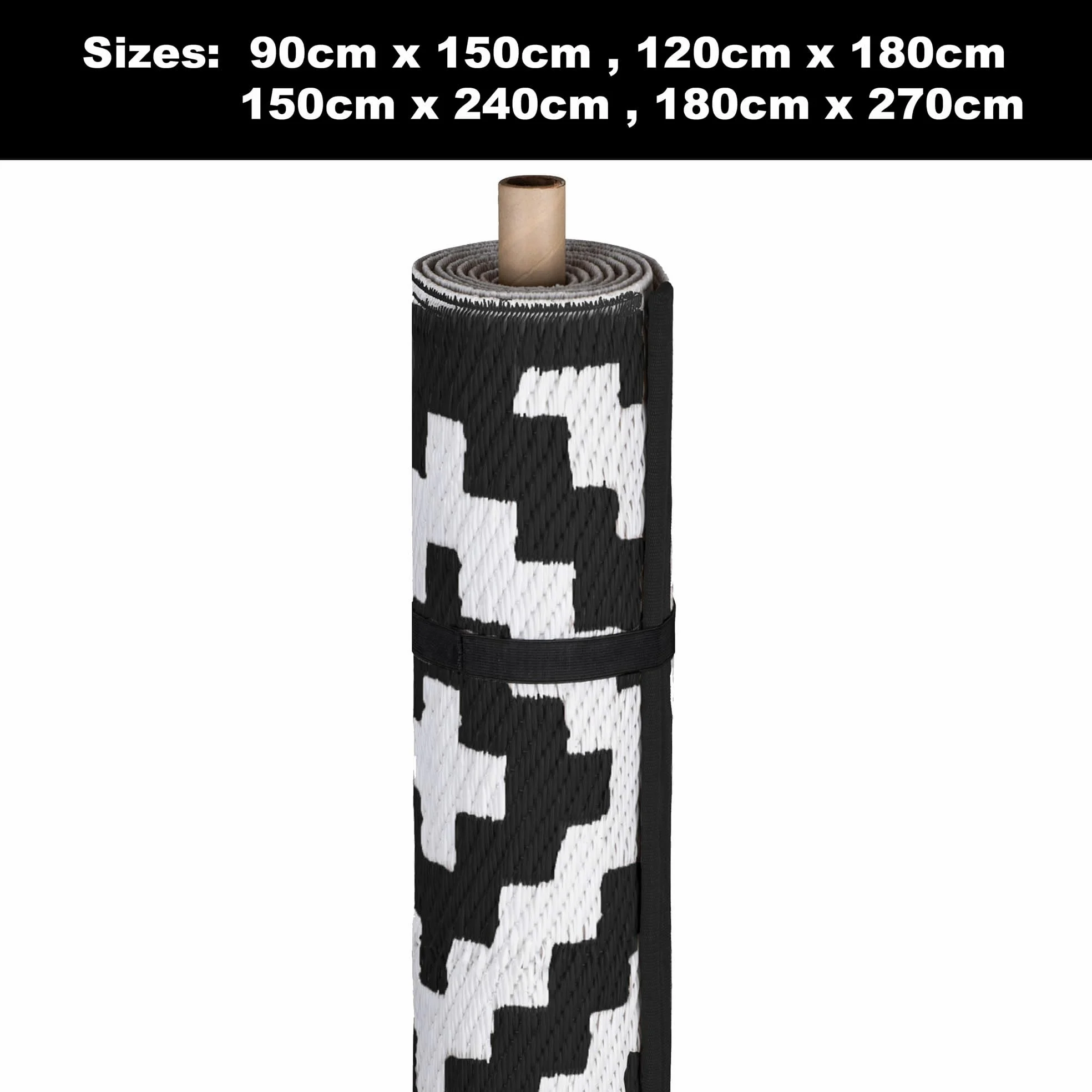 Green Decore Tapis d'Intérieur et d'Extérieur Réversible en Plastique Recyclé, Indoor/Outdoor Tapis Écologique Léger, 120 x 180 cm, Noir/Blanc