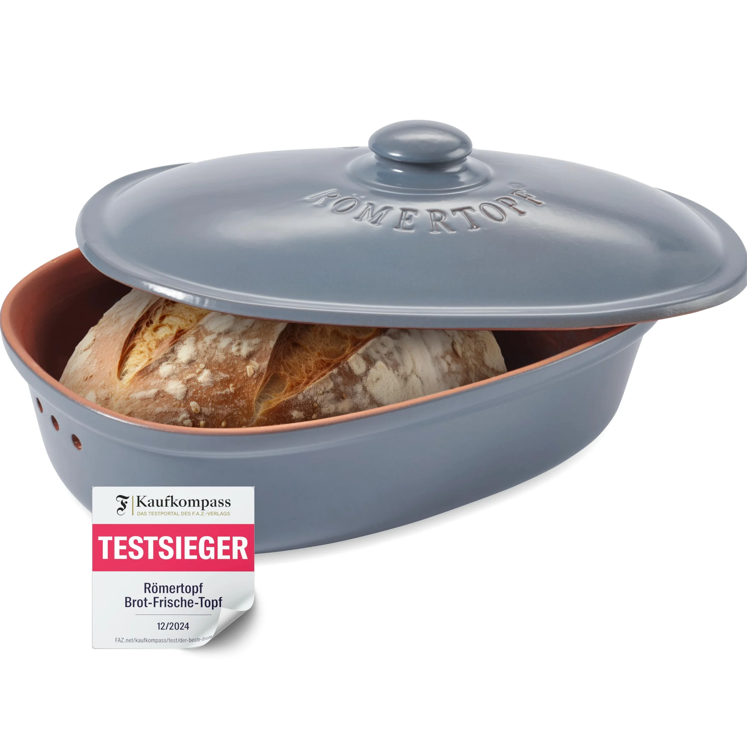 Römertopf Pot à pain en céramique naturelle, idéal pour ranger le pain et les pâtisseries 30x21x14,5 cm bleu-gris