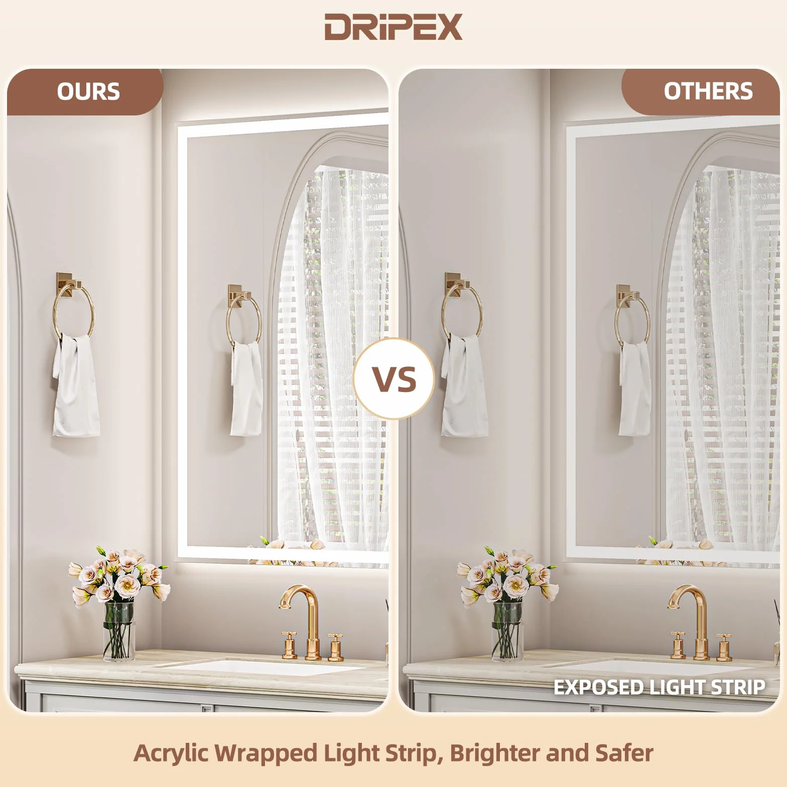 Dripex Miroir Salle de Bain 60x80cm avec éclairage, Dimmable, 3 Couleurs, Mémoire, Tactile