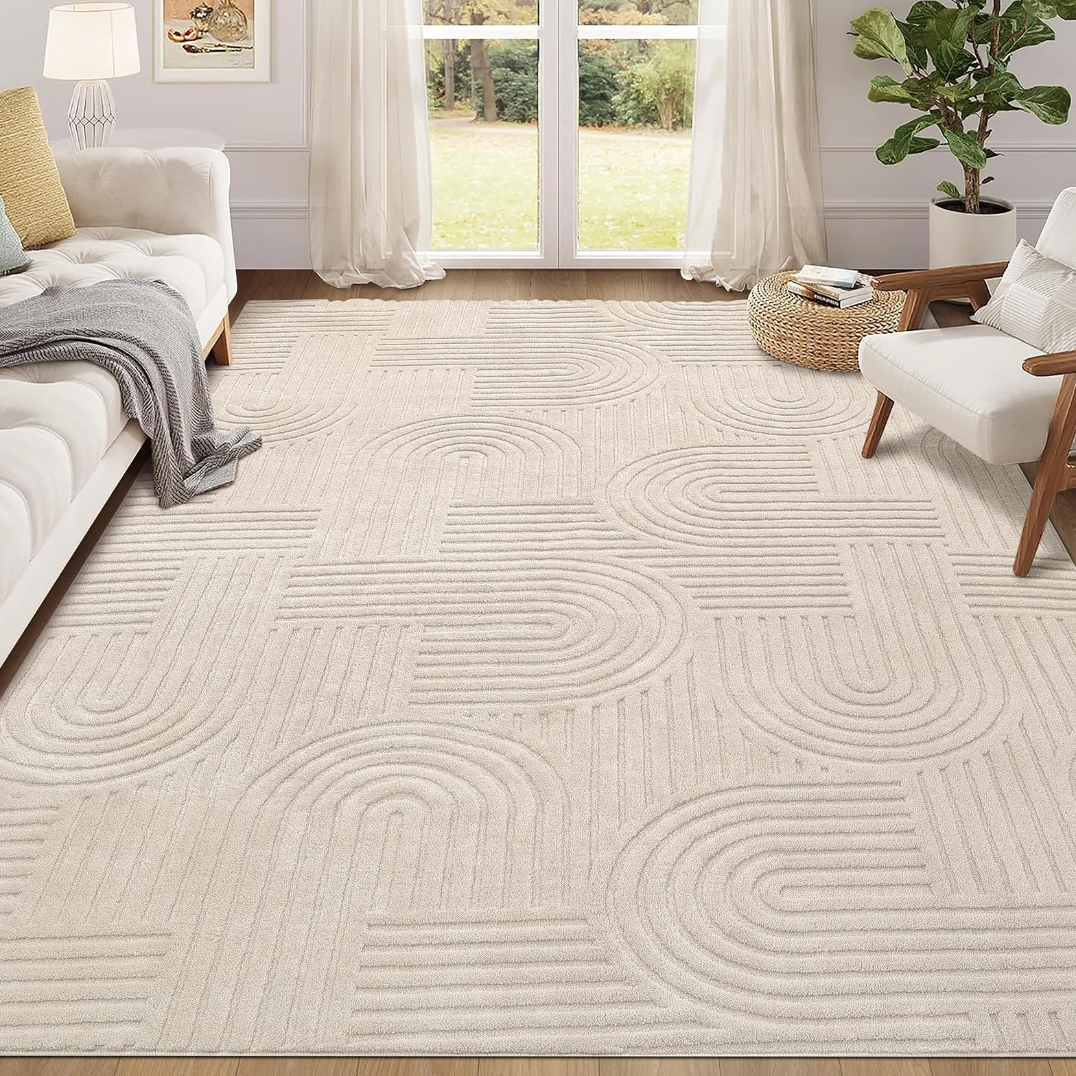 Tapis Salon Moelleux 160x230 cm Antidérapant Lavable en Machine Grand Tapis Salle à Manger Intérieur