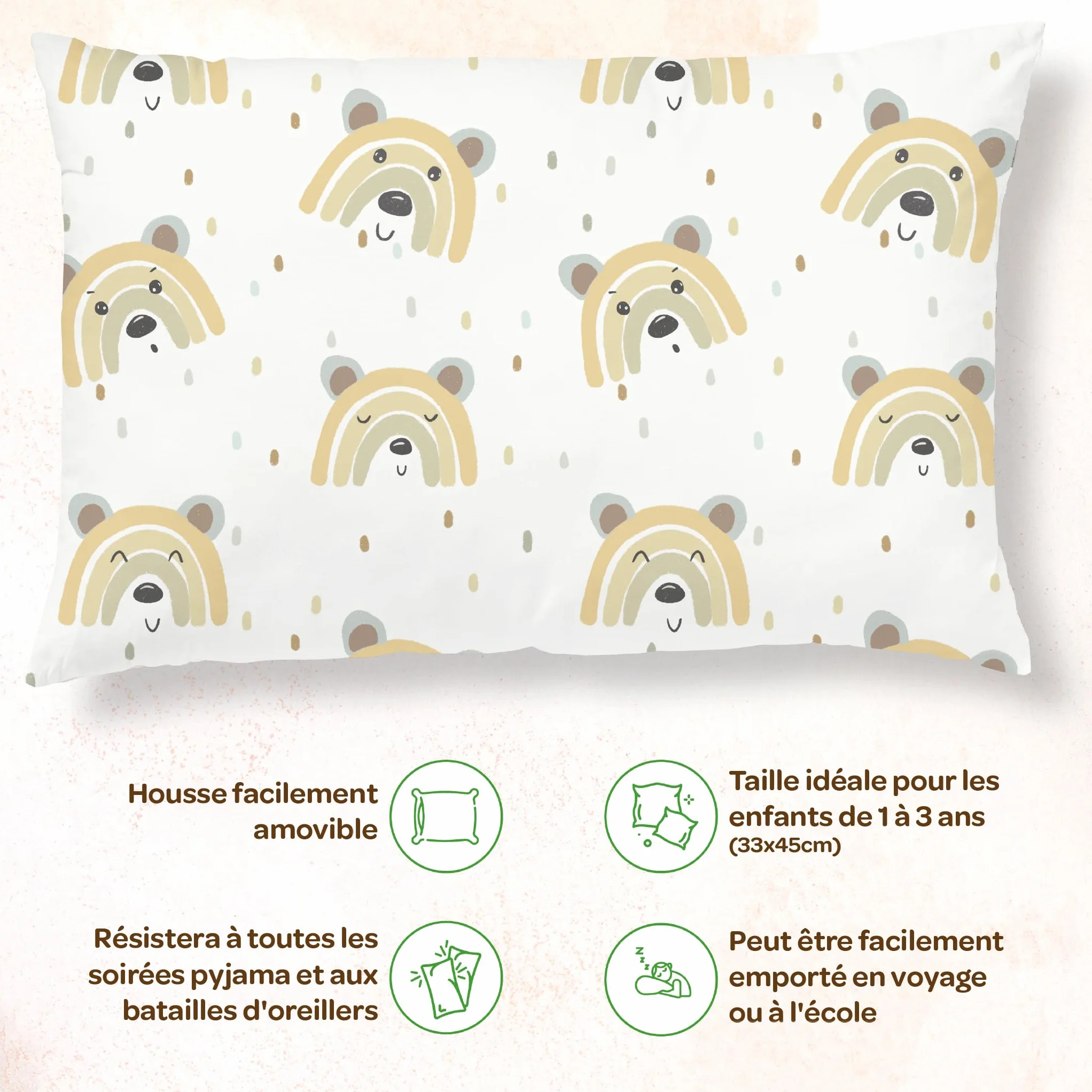Oreiller Enfant 33x45 cm Coton Oeko-Tex Lavable Machine Coussin Bebe Siestes 1-3 Ans