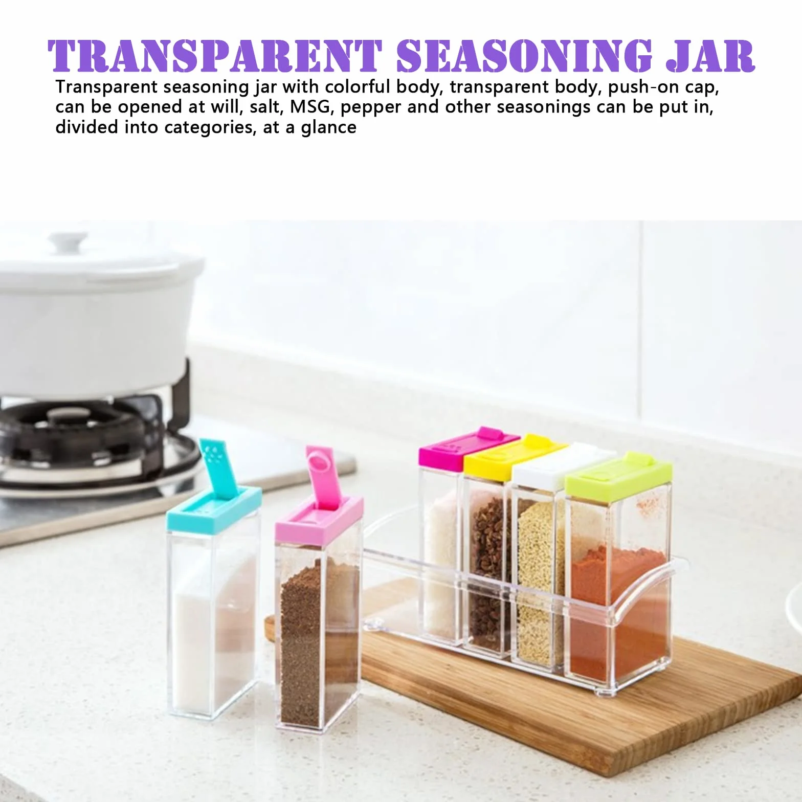 Lot de 6 Boîtes Épices Plastique avec Plateau, Ensemble de Pots à épices Transparent pour Rangement de Condiments