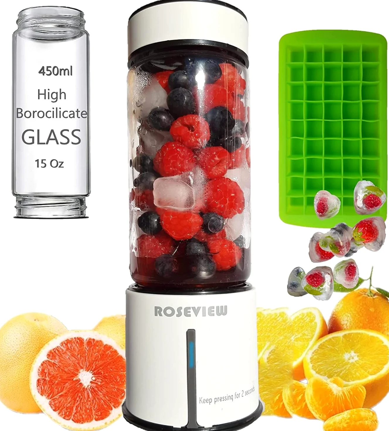 Mixeur à smoothie portable ROSEVIEW Bouteille en verre rechargeable par USB Mini presse-agrumes 2 mélanges sans fil Machine à smoothies personnels Mélangeur de fruits