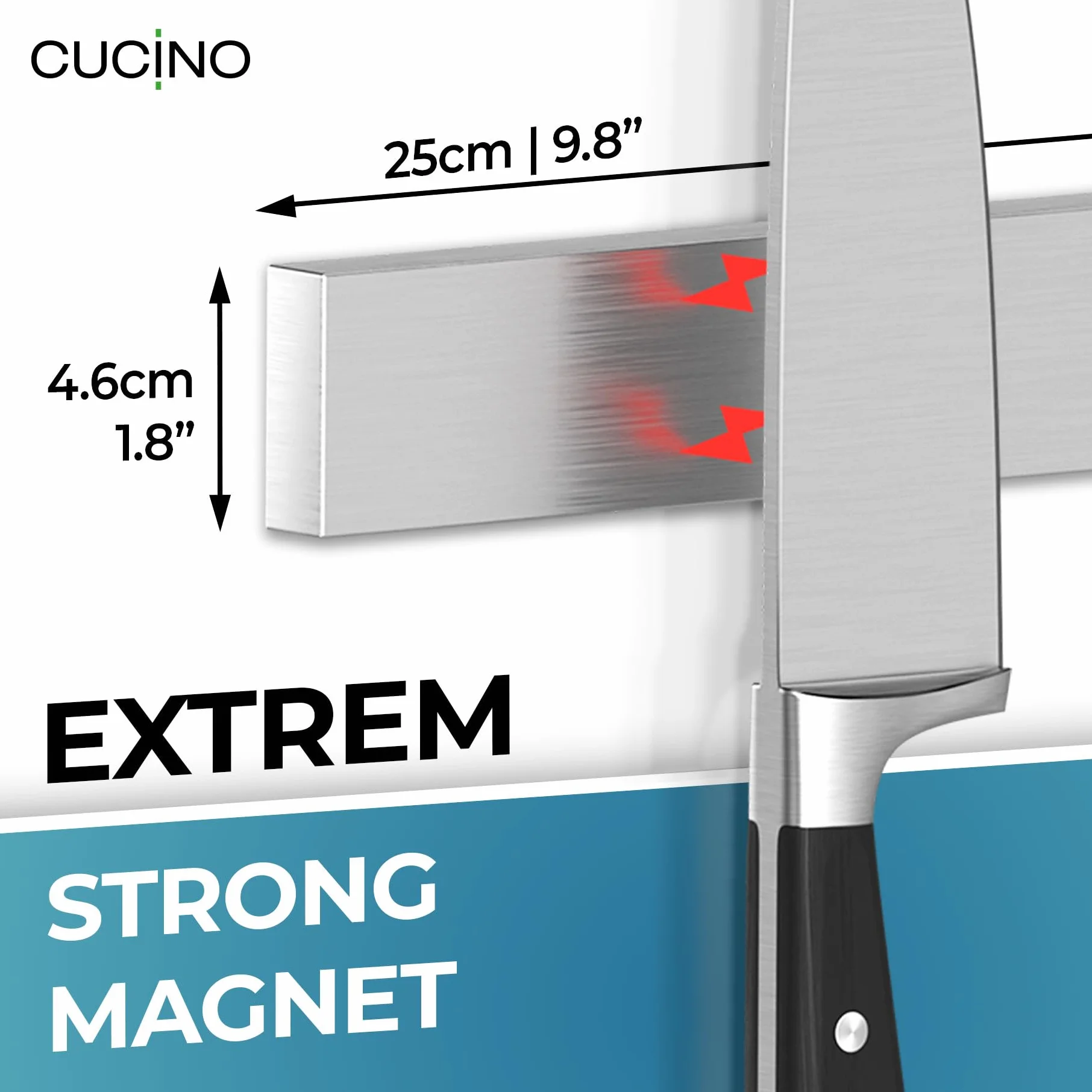 Porte Couteaux de Cuisine Magnétique Aimant Extra Fort 25cm Acier Inoxydable