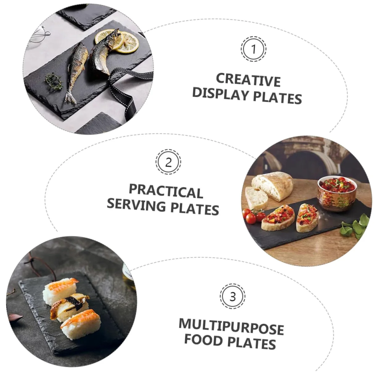 Assiettes à Sushi Isothermes 2 Pièces en Ardoise Noire | Réutilisables, Faciles à Nettoyer, Format Polyvalent pour Sushis et Steaks