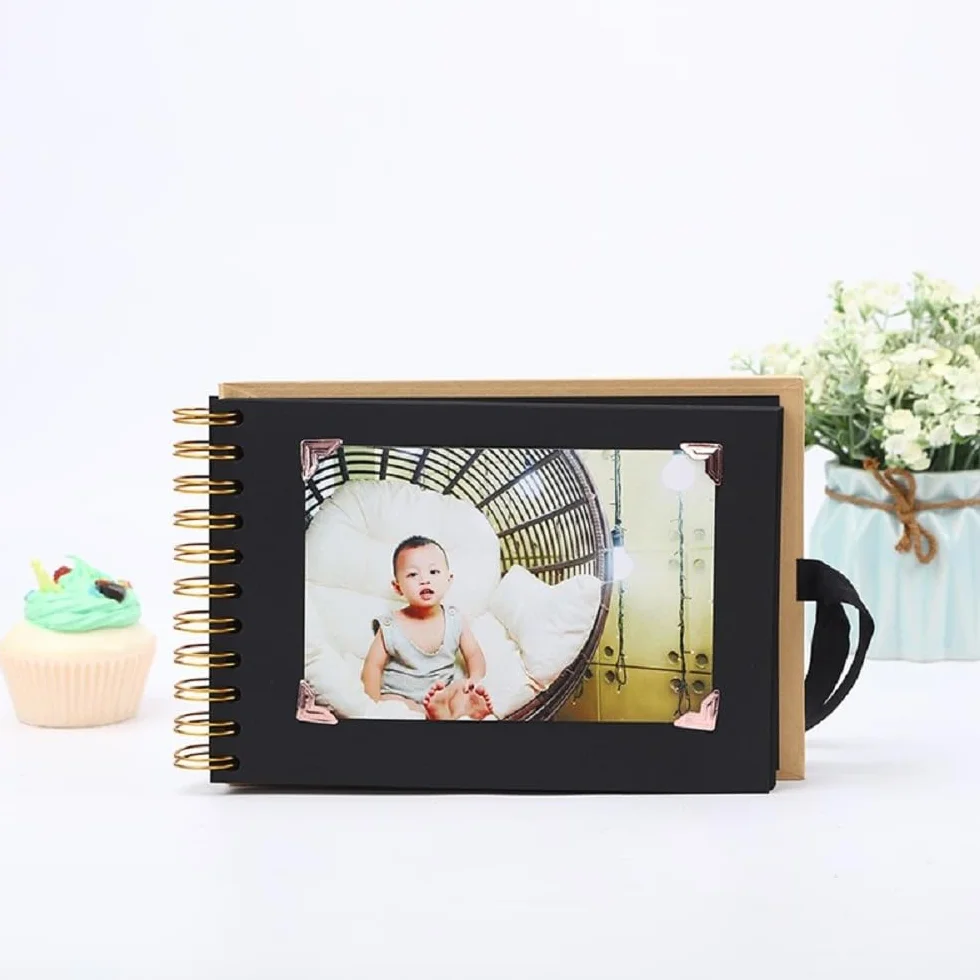Album photo à personnaliser A5 21x15 cm 60 pages Papier noir Mini album pour enfants Livre de souvenirs à spirales
