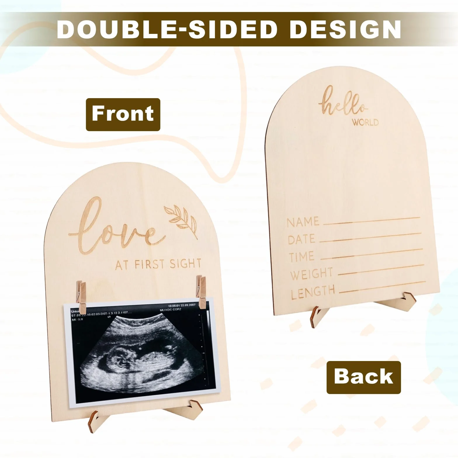 Cadre Photo D'échographie Bébé Souvenir Annonce Grossesse Bois Support Clip Cadeau Révélation Sexe Journal Nouveaux Parents