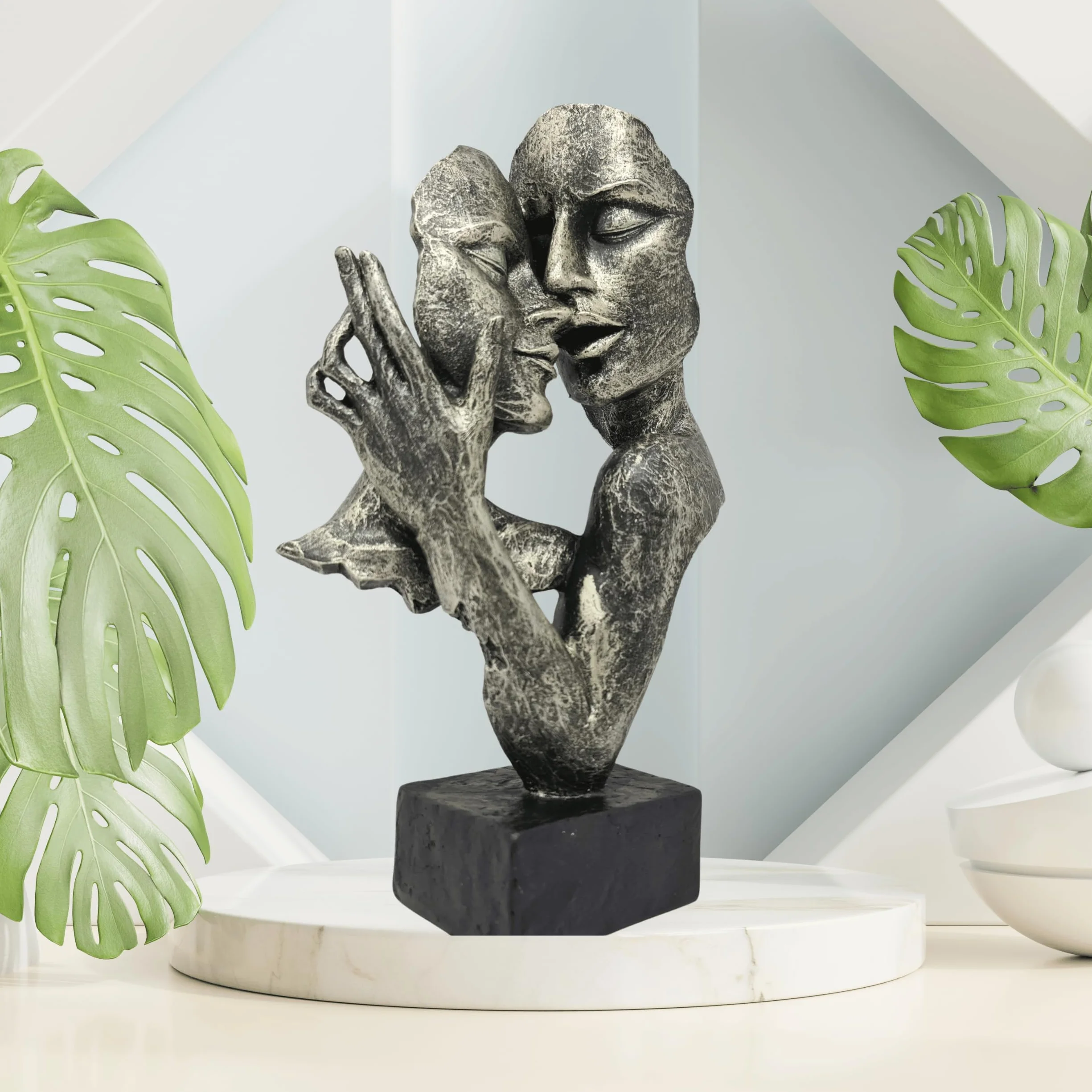 Buste déco Sculpture Couple d'amoureux Pierre reconstituée Couleurs Antiques 32 cm