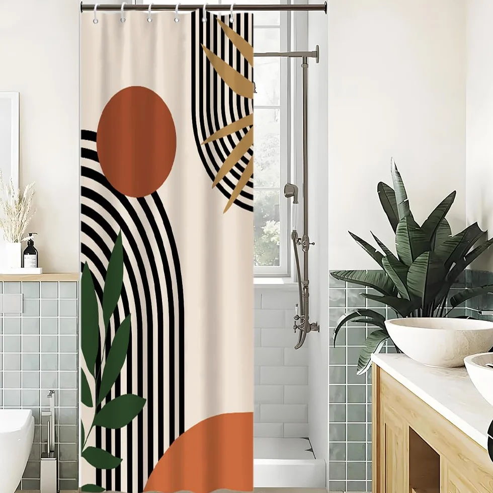 Rideau Douche Anti Moisissure Terracotta 90x180cm Tissu Lavable Orange Boheme Imperméable Salle de Bain avec 6 Crochets