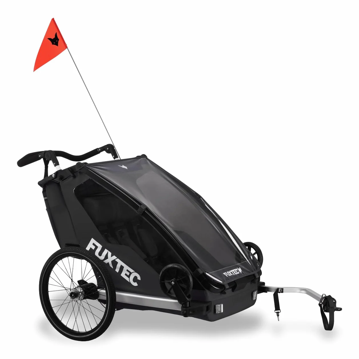 Fuxtec Sport Cruiser 2-en-1 Remorque Vélo Buggy Jogger Noir pour 2 Enfants en Aluminium Pliable avec Protection Pluie et Soleil