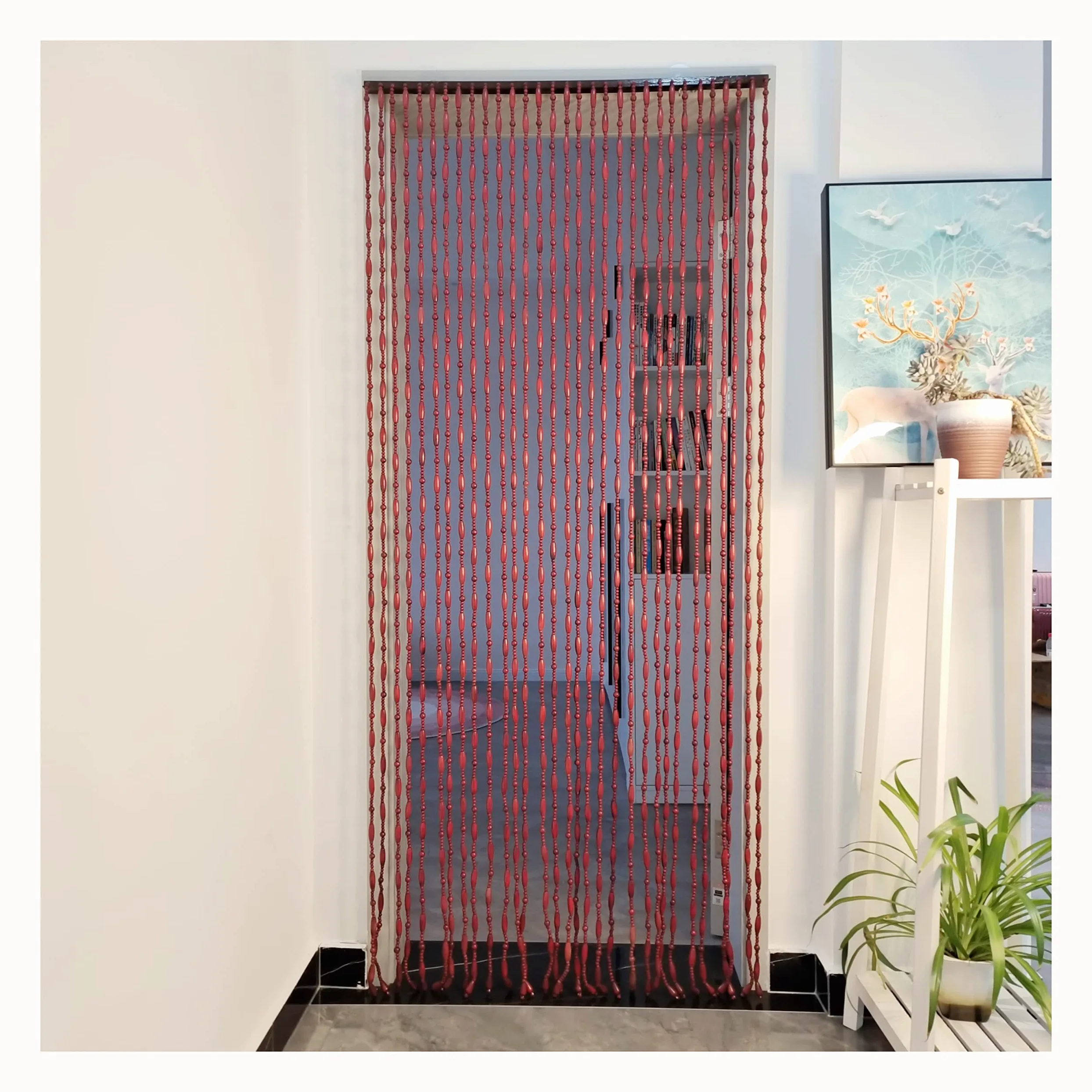 GHB1001 Rideau de Porte en Perles de Bois avec Design Circulaire 90 x 200 cm 31 Lin Marron
