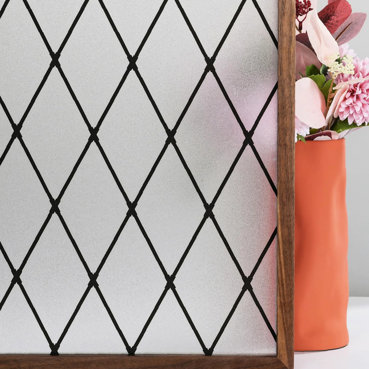Film d'intimité pour fenêtre en verre dépoli, teinté statique pour décoration d'intérieur et anti-UV, treillis noir, 74,9 x 299,7 cm