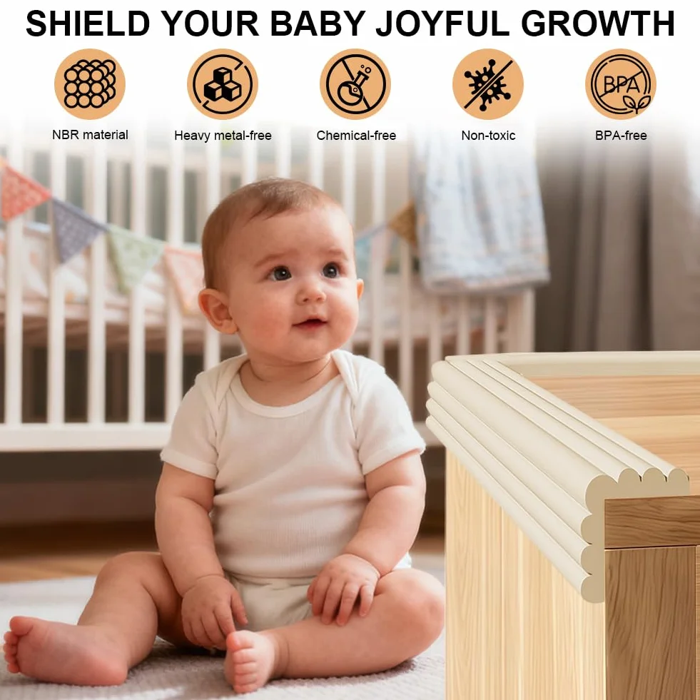 Bandes de Sécurité en Mousse 2m x 8cm Autocollantes pour Enfants Meubles Escalier Blanc Ivoire