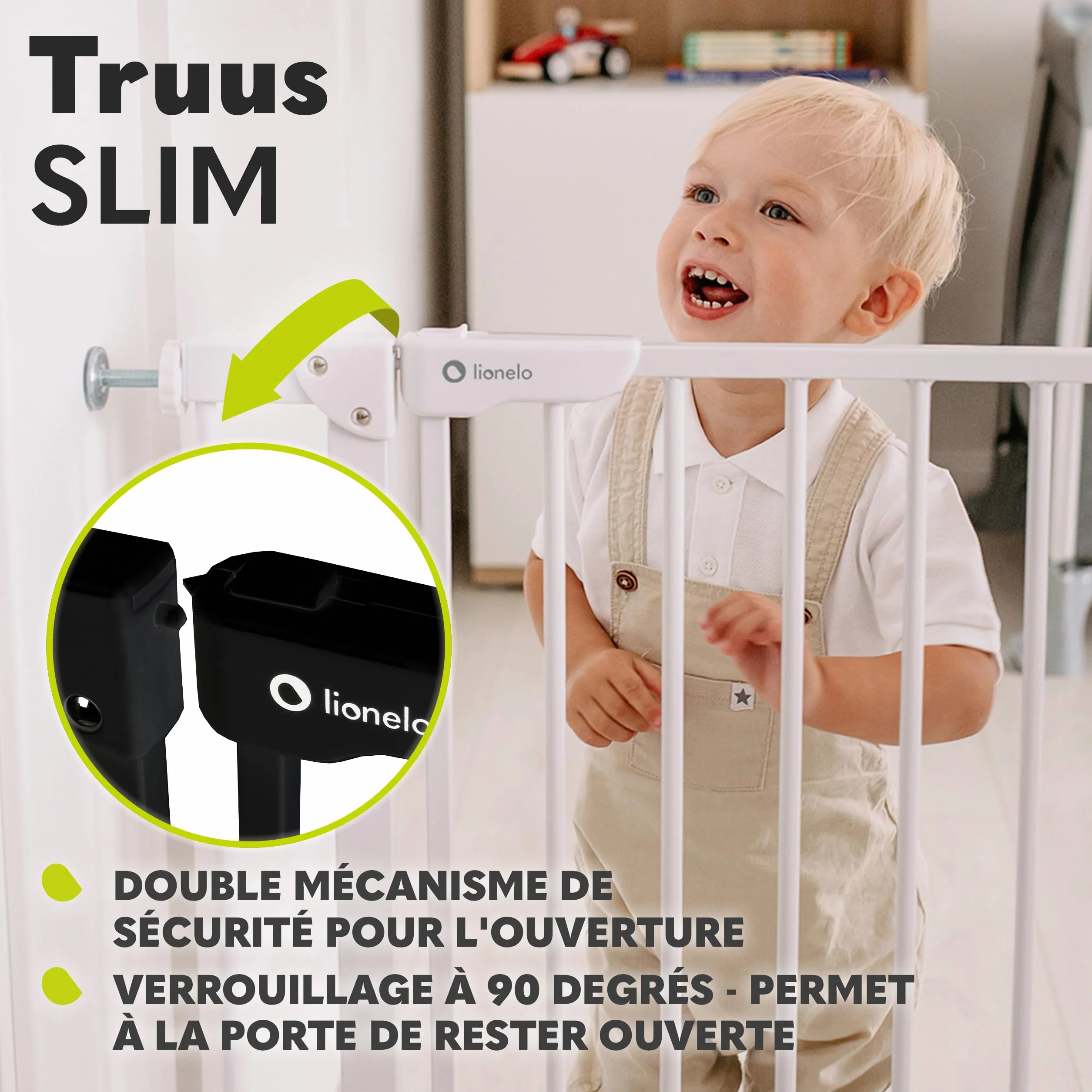 Lionelo Truus Slim Barrière de Sécurité Enfant et Chien 75-105 cm, Pression sans Perçage, Double Verrouillage