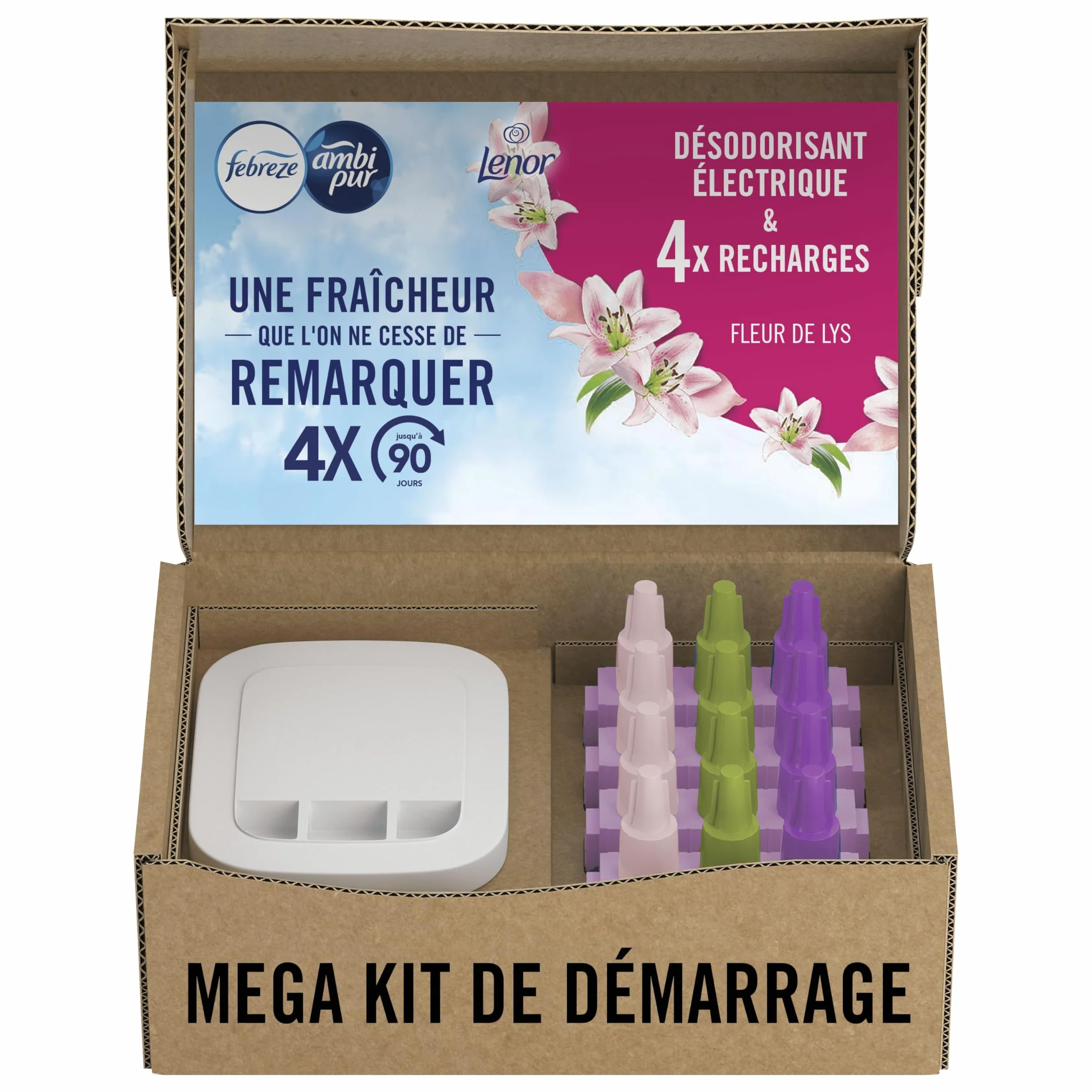 Febreze Désodorisant Électrique Kit Démarrage Diffuseur Recharges 20ml Parfum Fleur de Lys