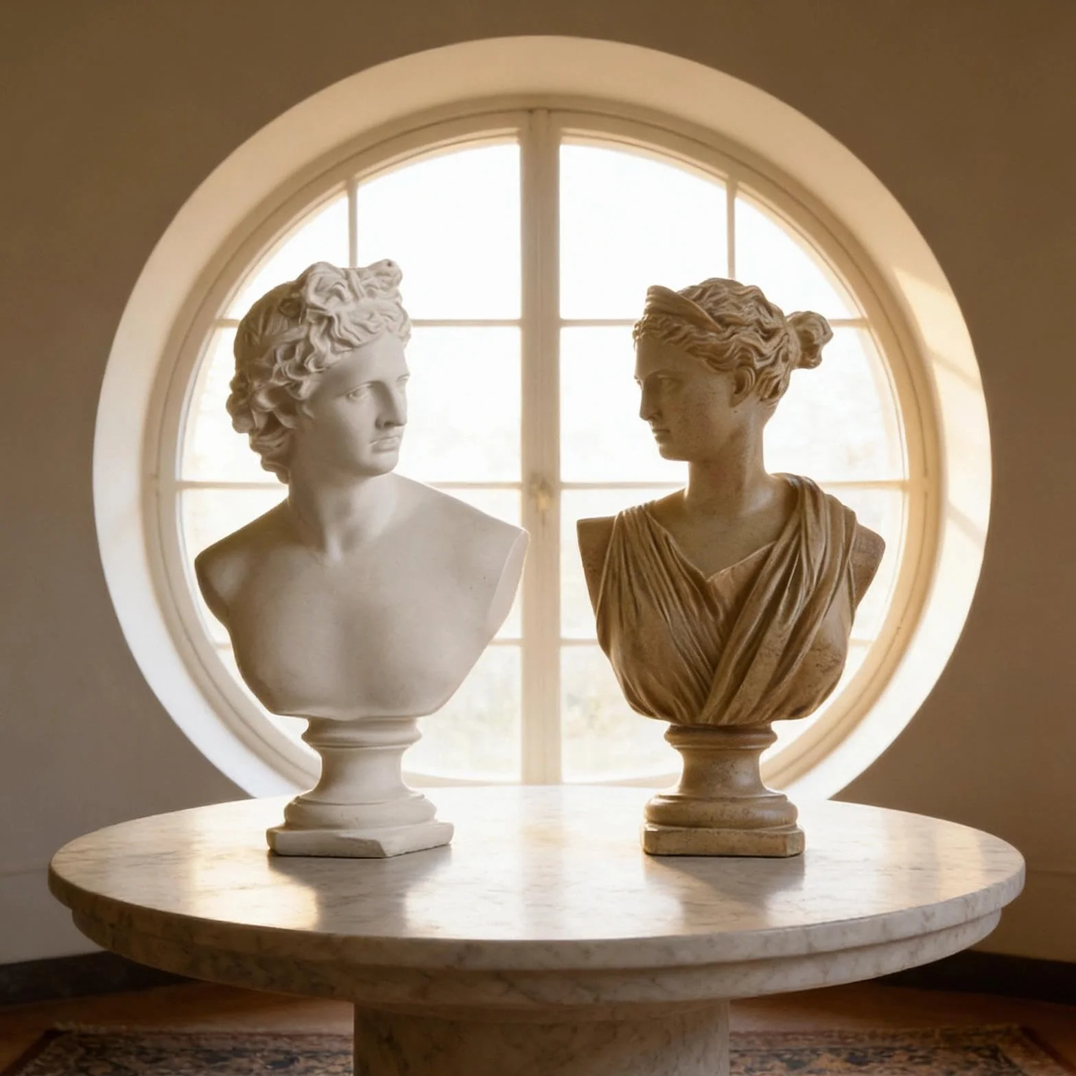 Buste Apollo déesse en résine – Sculpture blanche classique cuivre pour salon bibliothèque étagère
