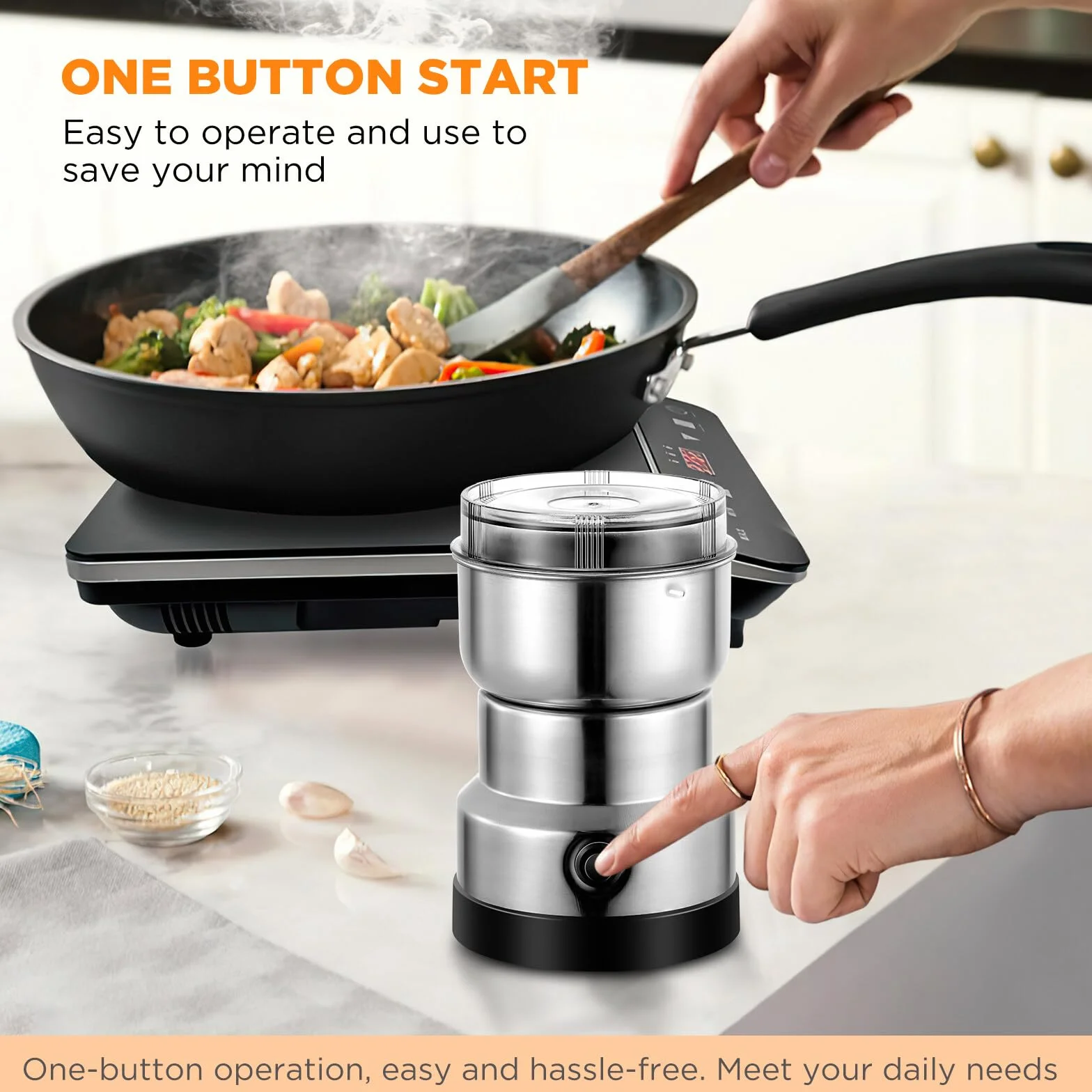 Moulin à grains 150 W acier inoxydable broyeur domestique café épices herbes argent