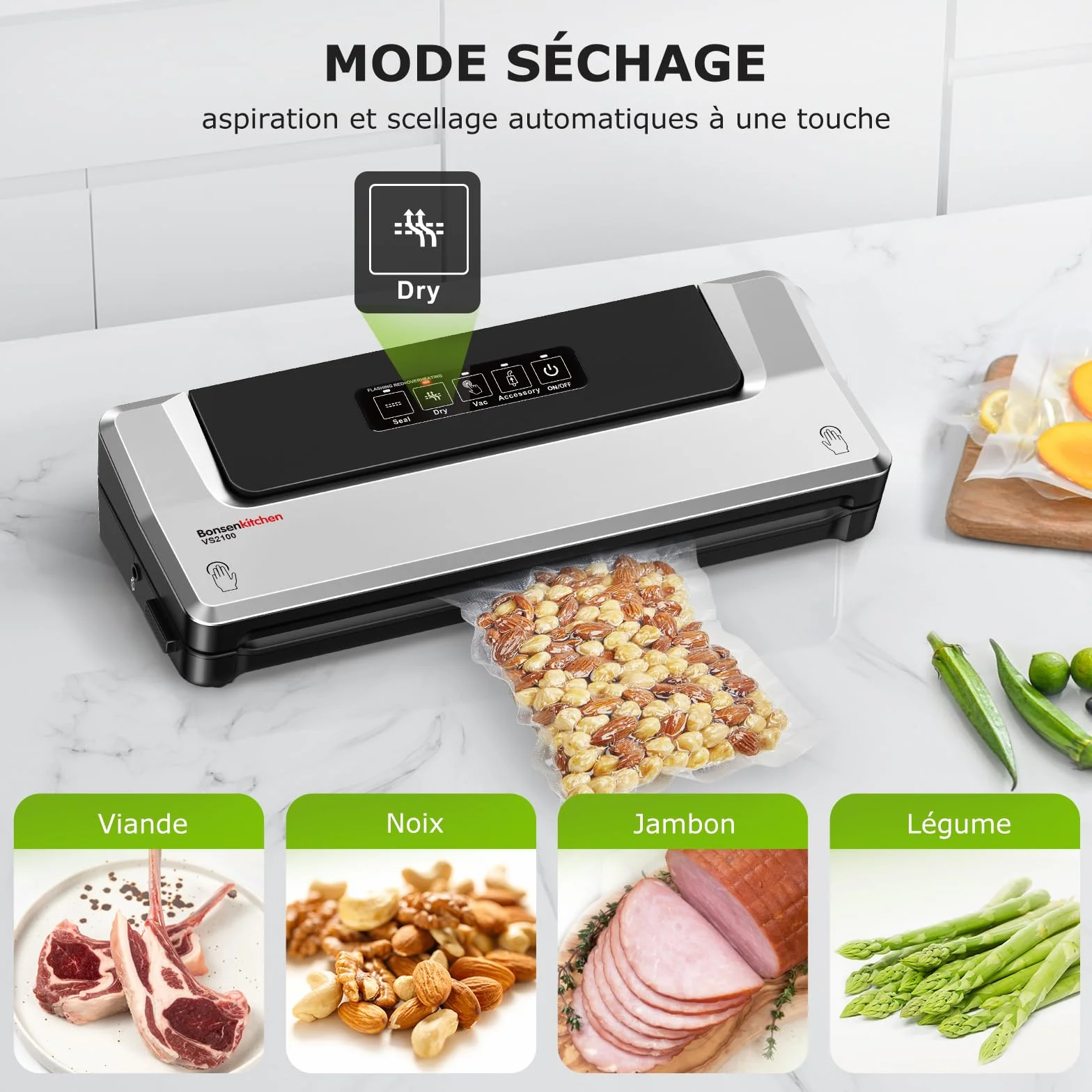 Bonsenkitchen Machine Sous Vide Alimentaire avec 5 Sacs Sous Vide