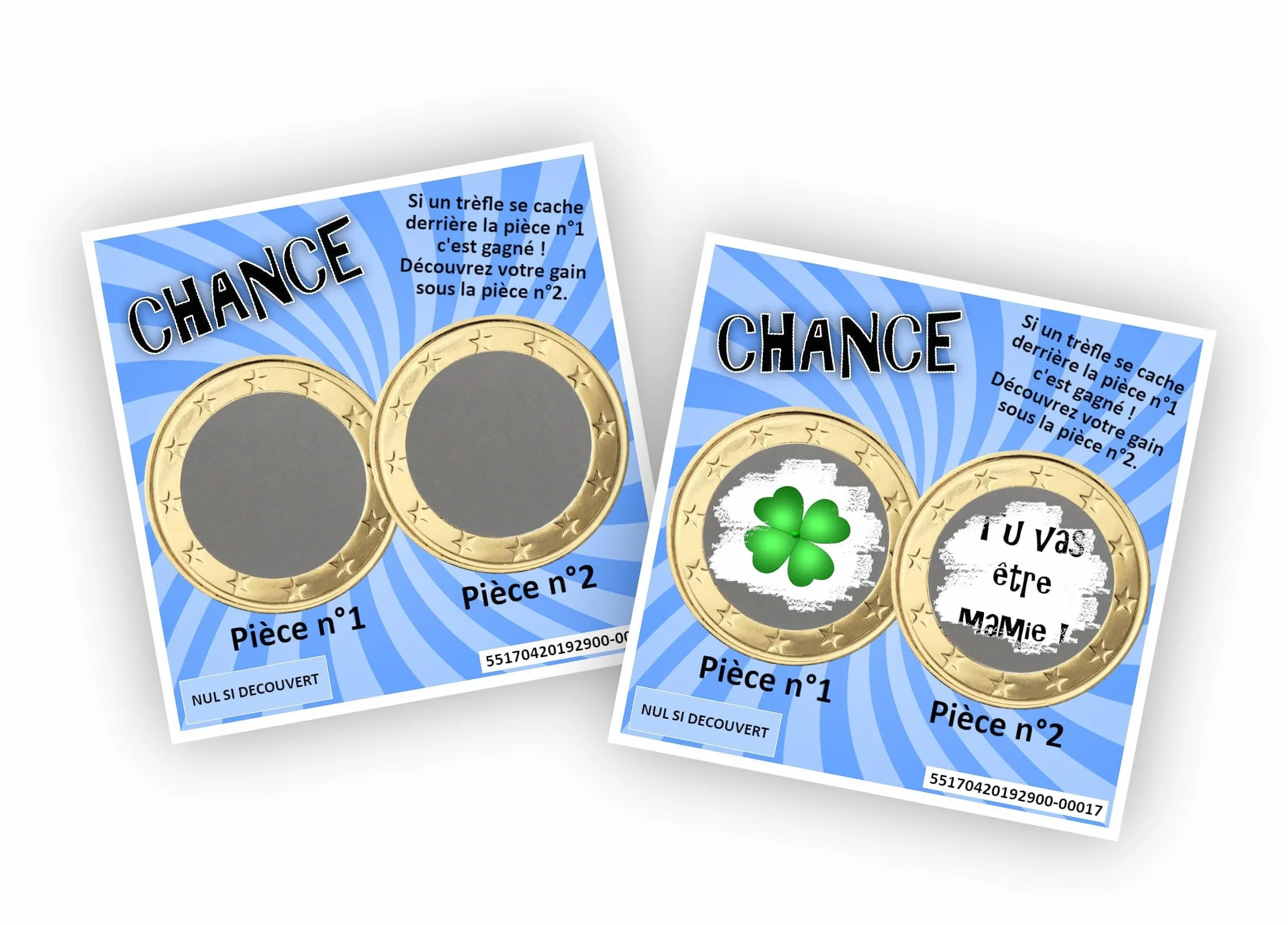 Carte à gratter personnalisable - Ticket de jeu Chance Bleu - Annonce grossesse originale