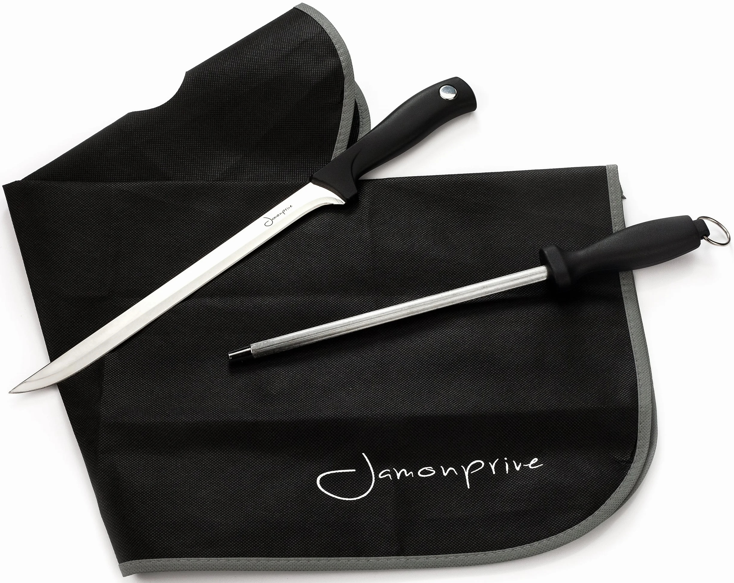 Couteau à Jambon avec Fusil et Couvre Jambon - Set pour Découper Jambon Serrano et Ibérique
